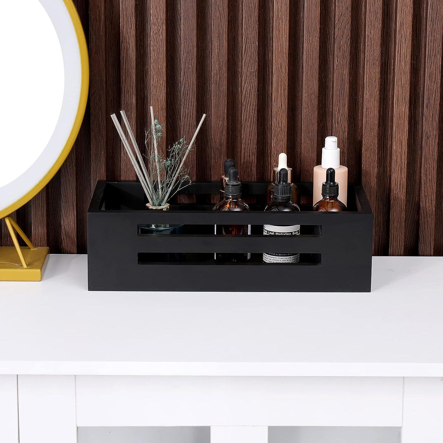 Black Decor Box Toilet Tank Topper Wood Basket for Back of Toilet Storage