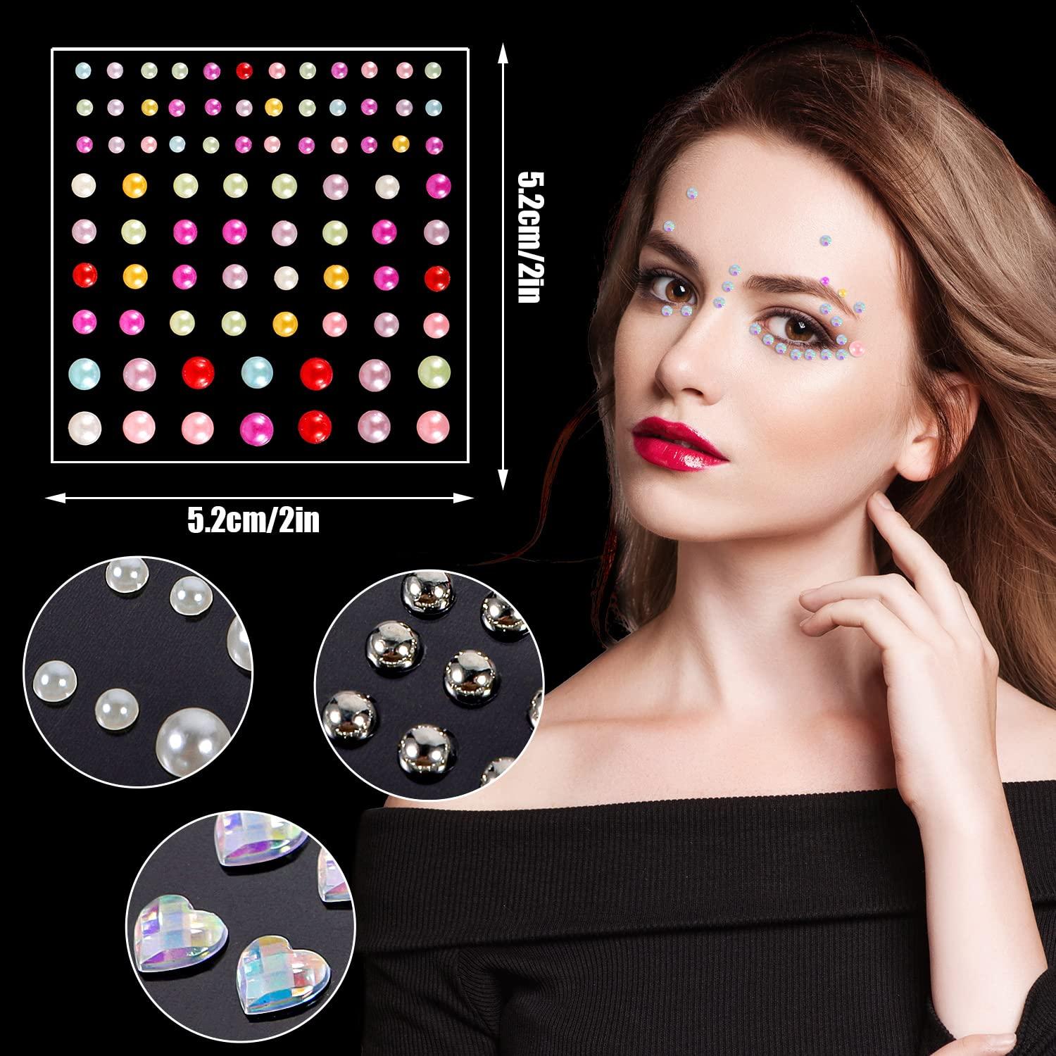 12 Sheets Eye Face Body Nail Jewels Self-Adhesive Rhinestone Stickers Stick  on Gems for Makeup Crafts Festival Accessory Decoration simple