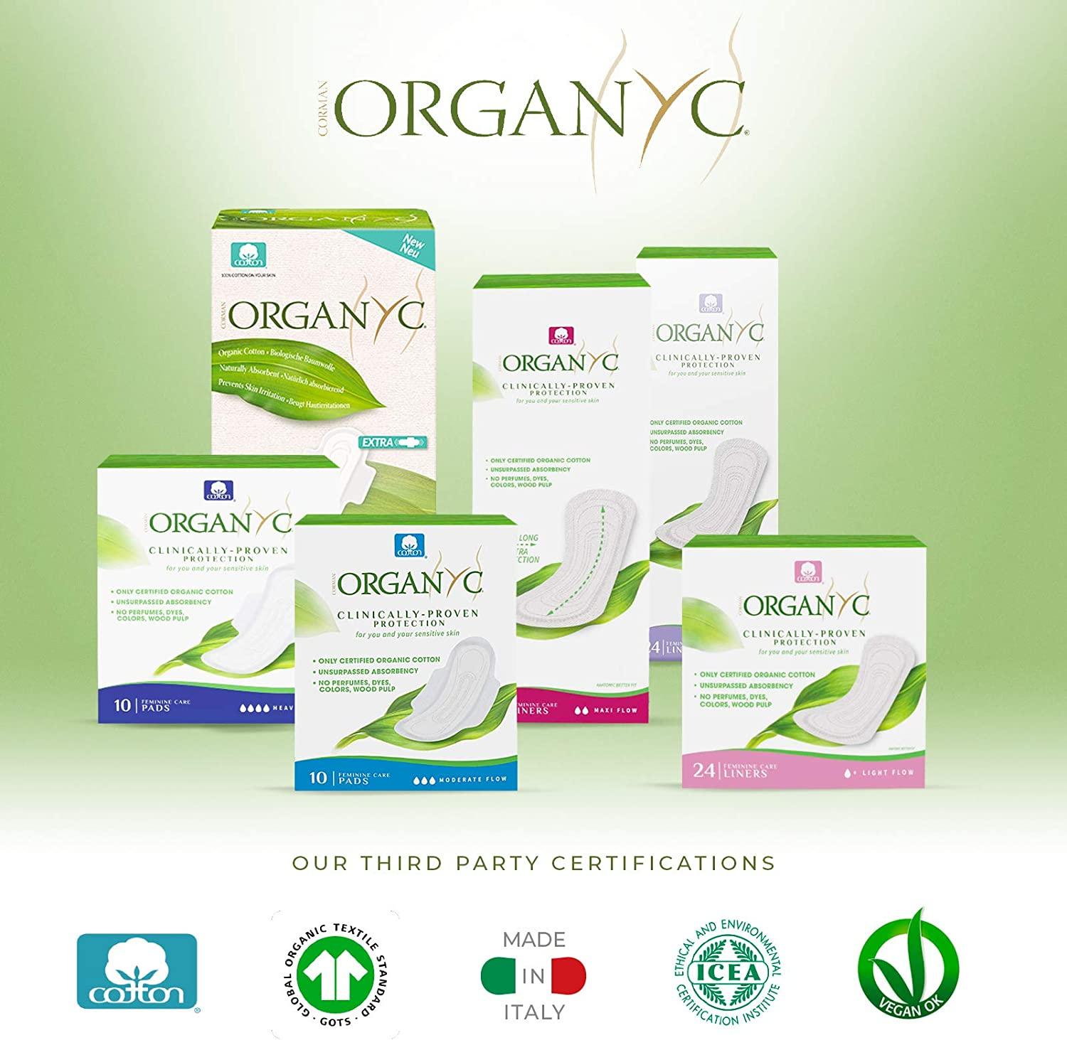 Organyc Organic Cotton Pads for Heavy Flow 10 EcoFriendly Pads