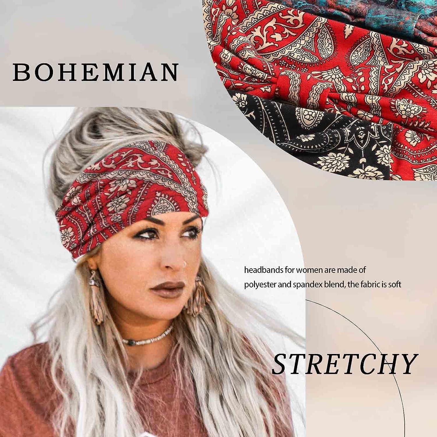 Boho Bandeau Headbands Wide Knot Hair Scarf Floral Printed Hair Band  Elastic Turban Thick Head Wrap Stretch Fabric Cotton Head Bands Thick  Fashion