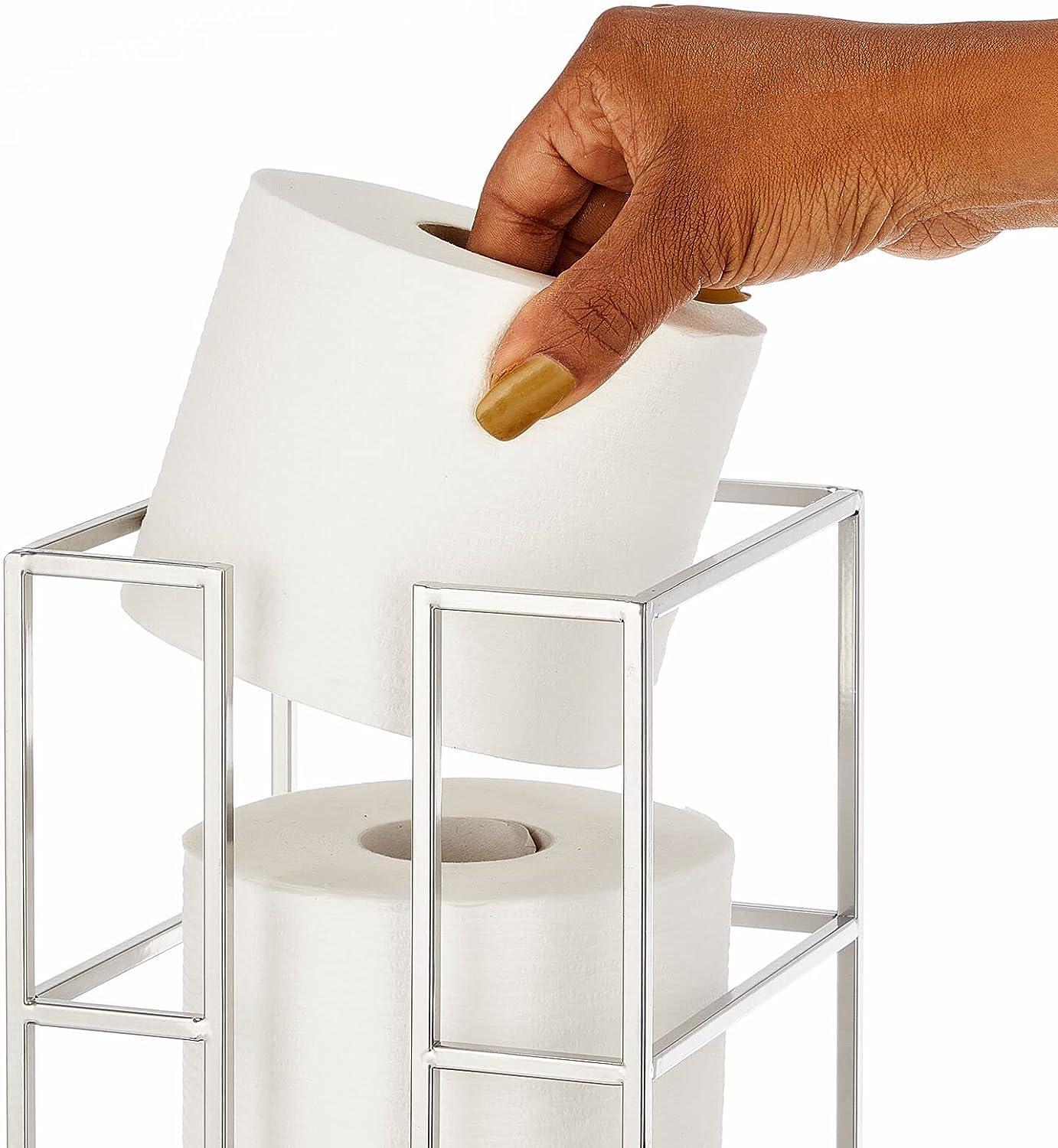 mDesign Chrome Toilet Paper Reserve Stand 3Jumbo Roll Storage