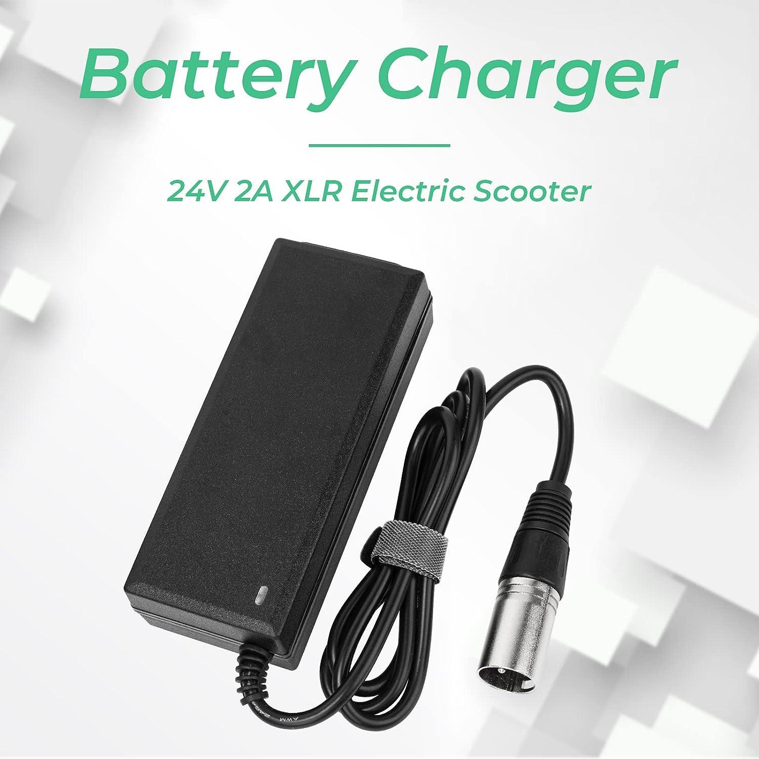 24V 2A 3-Pin XLR Connector Electronic Scooter Battery Charger for Go-Go  Elite Traveller,Pride Mobility,Jazzy Power Chair Battery Charger & Plus  Ezip Mountain Trailz (with 3.9ft US Power Cord )