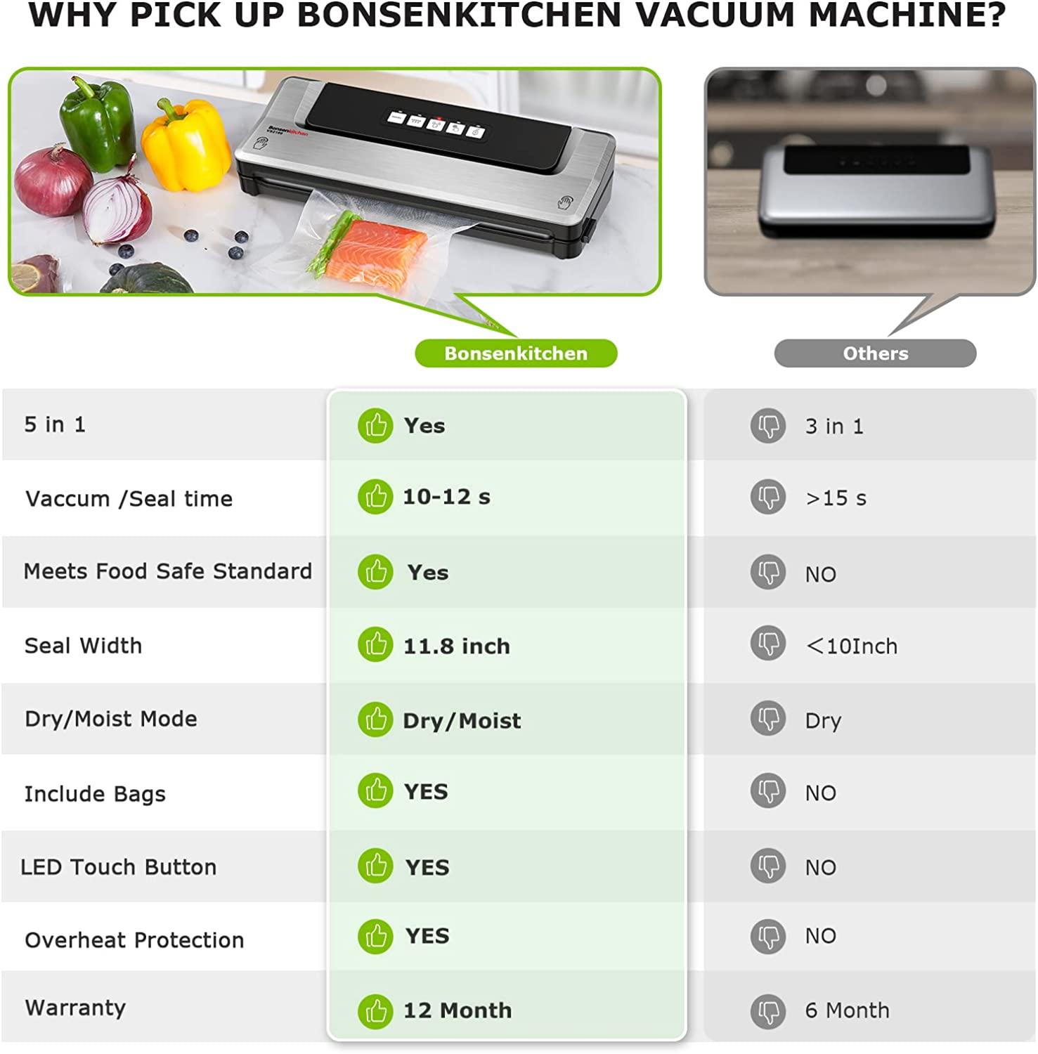 Bonsenkitchen Food Sealer Machine, Dry/Moist Vacuum Sealer Machine with