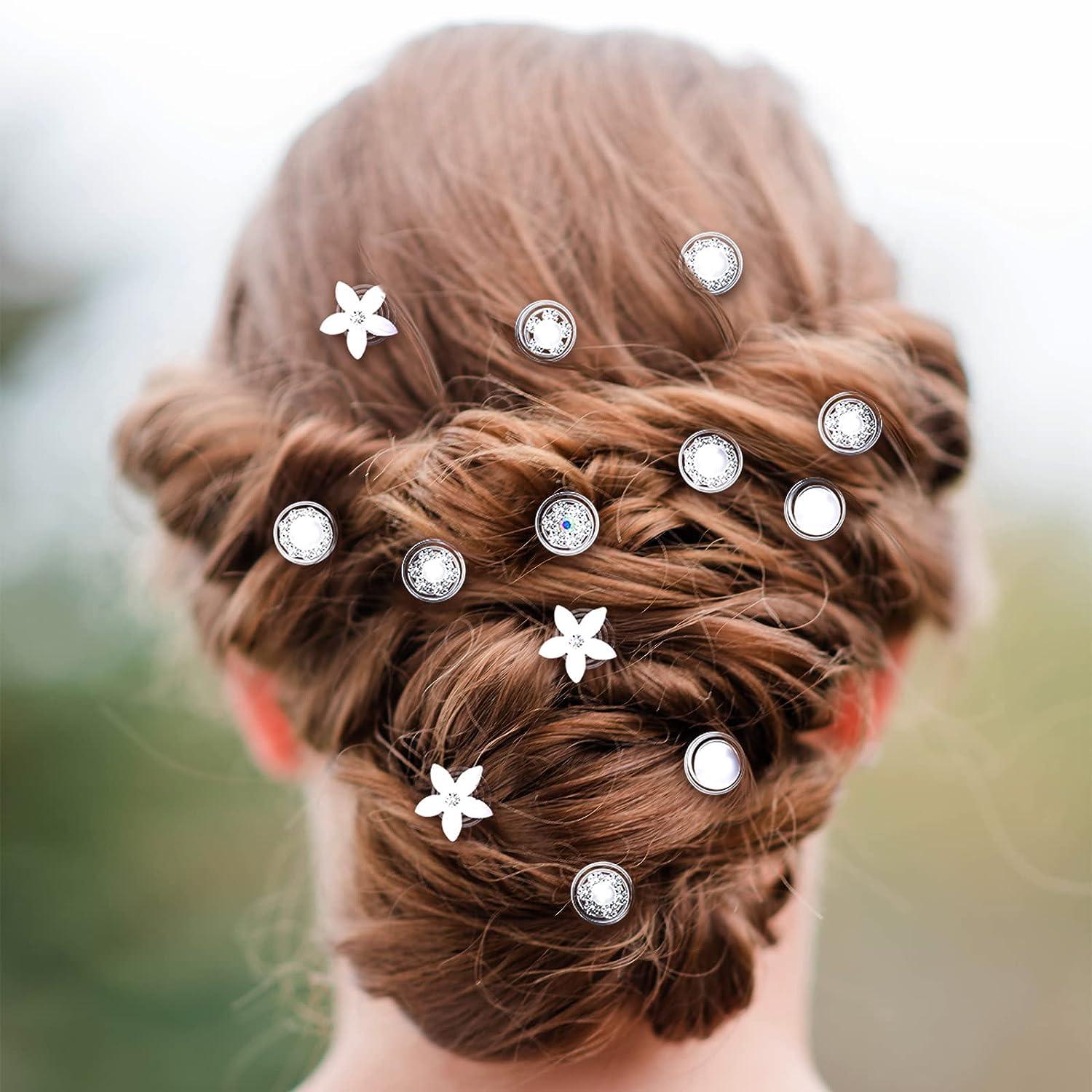108 Pcs 7 Styles Wedding Crystal Twisters Spiral Set Bridal Rhinestone Hair  Pins Silver Coil Pearl White Flower Hair Gems Hair Clips for Prom with  Clear Box for Women Party Gift