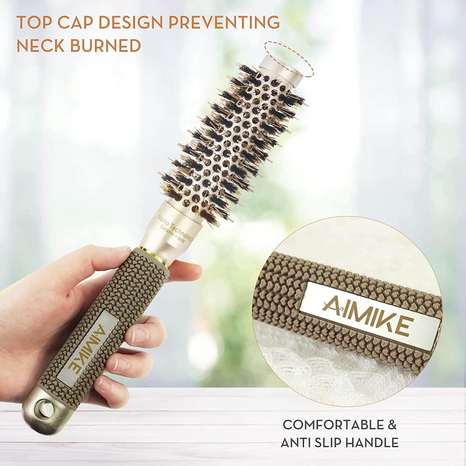 AIMIKE Round Brush, Nano Thermal Ceramic & Ionic Tech Hair Brush, Small  Round Barrel Brush with Boar Bristles for Blow Drying, Styling, Curling and  Shine (2 inch, Barrel 1 inch) + 4