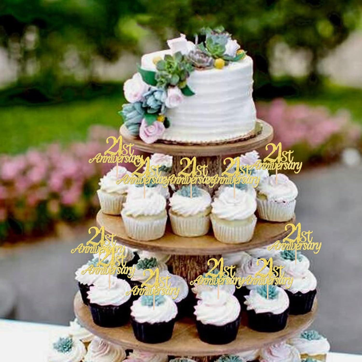 Pack of 24 21 Anniversary Cupcake Toppers Glitter 