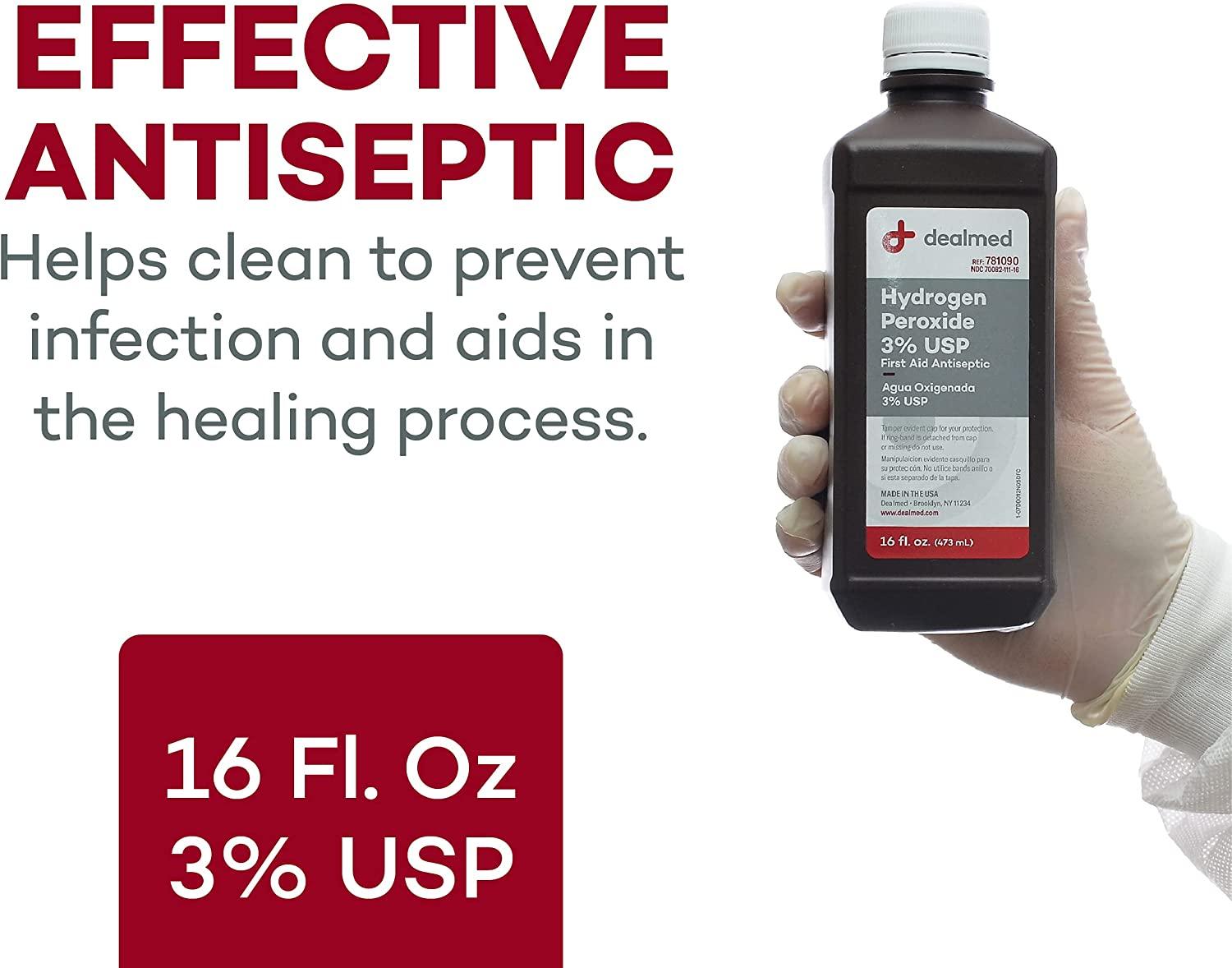 Dealmed Hydrogen Peroxide 3 USP 16 fl. oz. USA Made Hydrogen Peroxide