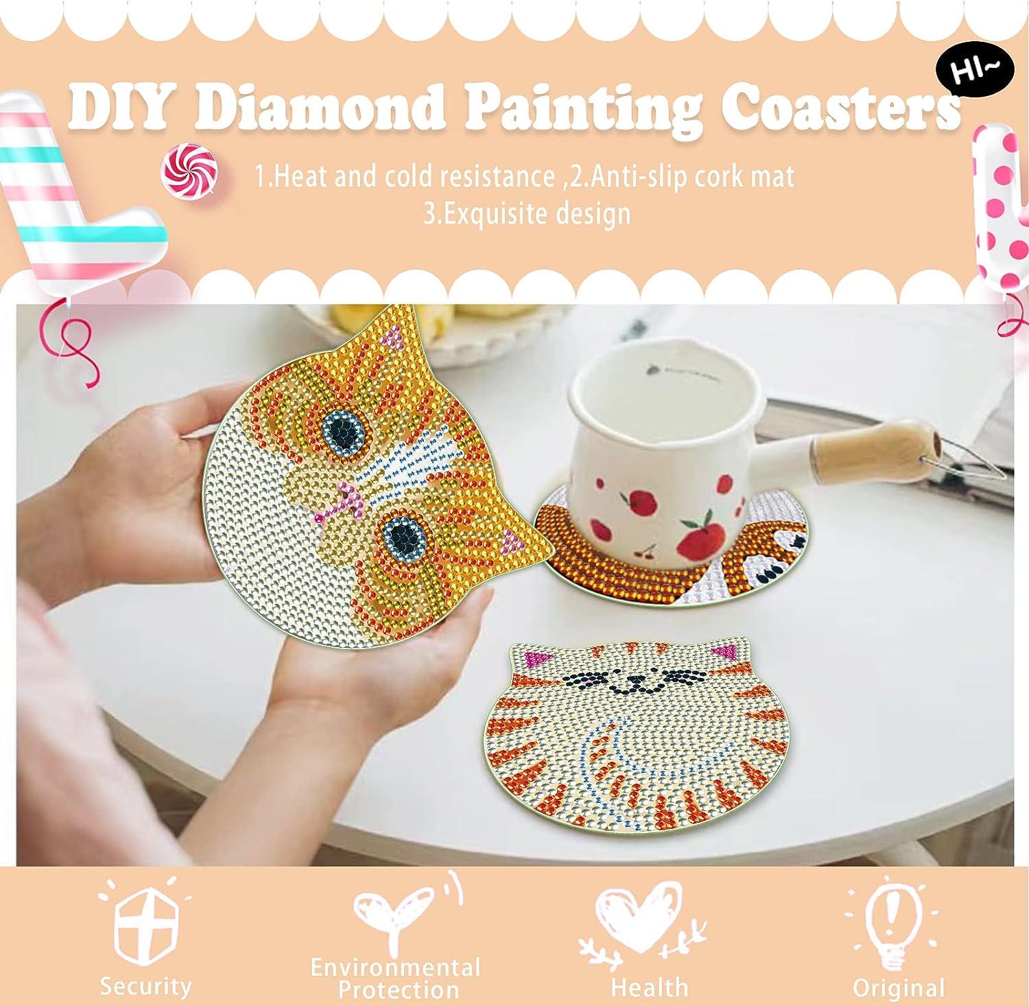 MVVMTOP 6 Pcs Diamond Painting Coasters with Dimensional Holder DIY Cat  Coaster Diamond Art Kits Non-Slip Coaster for Beginners Kids and Adults Art  Craft Supplies Face Cat