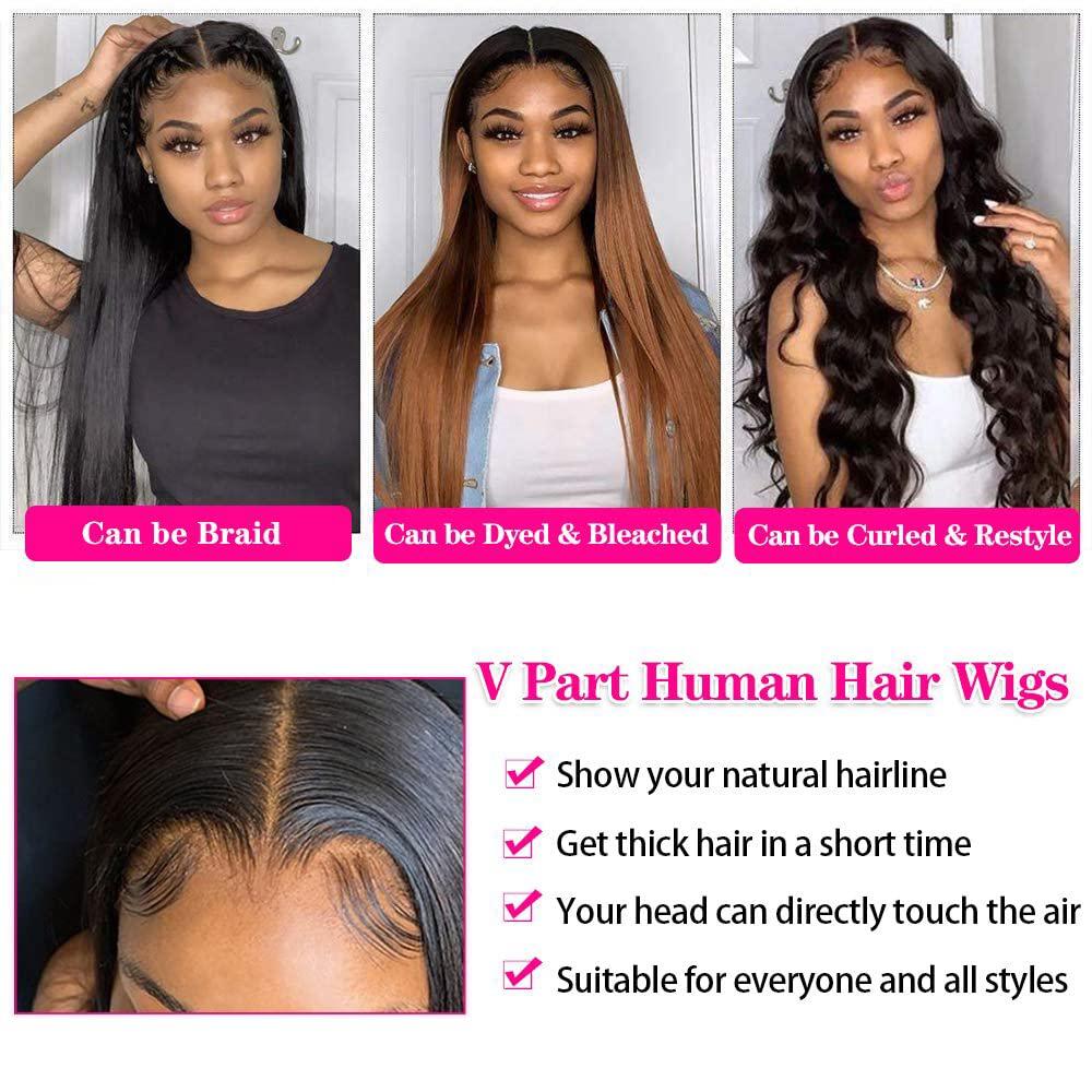 Dixtefo V Part Wigs Human Hair Brazilian Virgin Straight Human Hair Wigs  for Black Women Upgrade U Part Wigs V Shape Wigs No Leave Out Lace Front  Wigs Glueless Full Head Clip