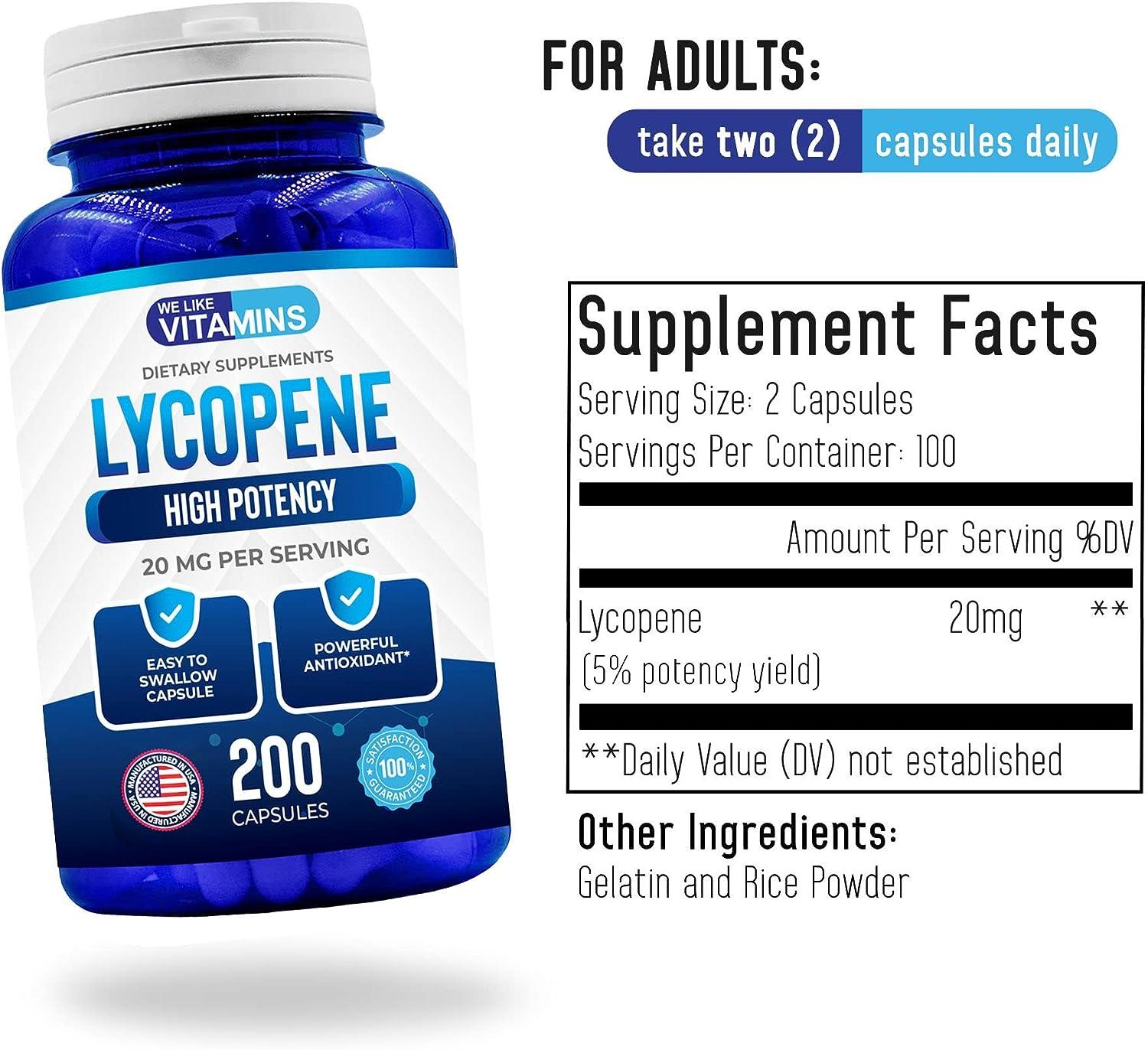Lycopene 20mg 200 Capsules Super Antioxidant for Immune and