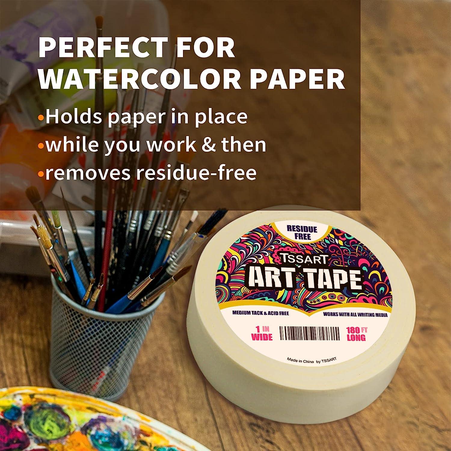 TSSART White Art Tape Medium Tack - Masking Artists Tape for Drafting Art Watercolor  Painting Canvas Framing - Acid Free 1inch Wide 180FT Long