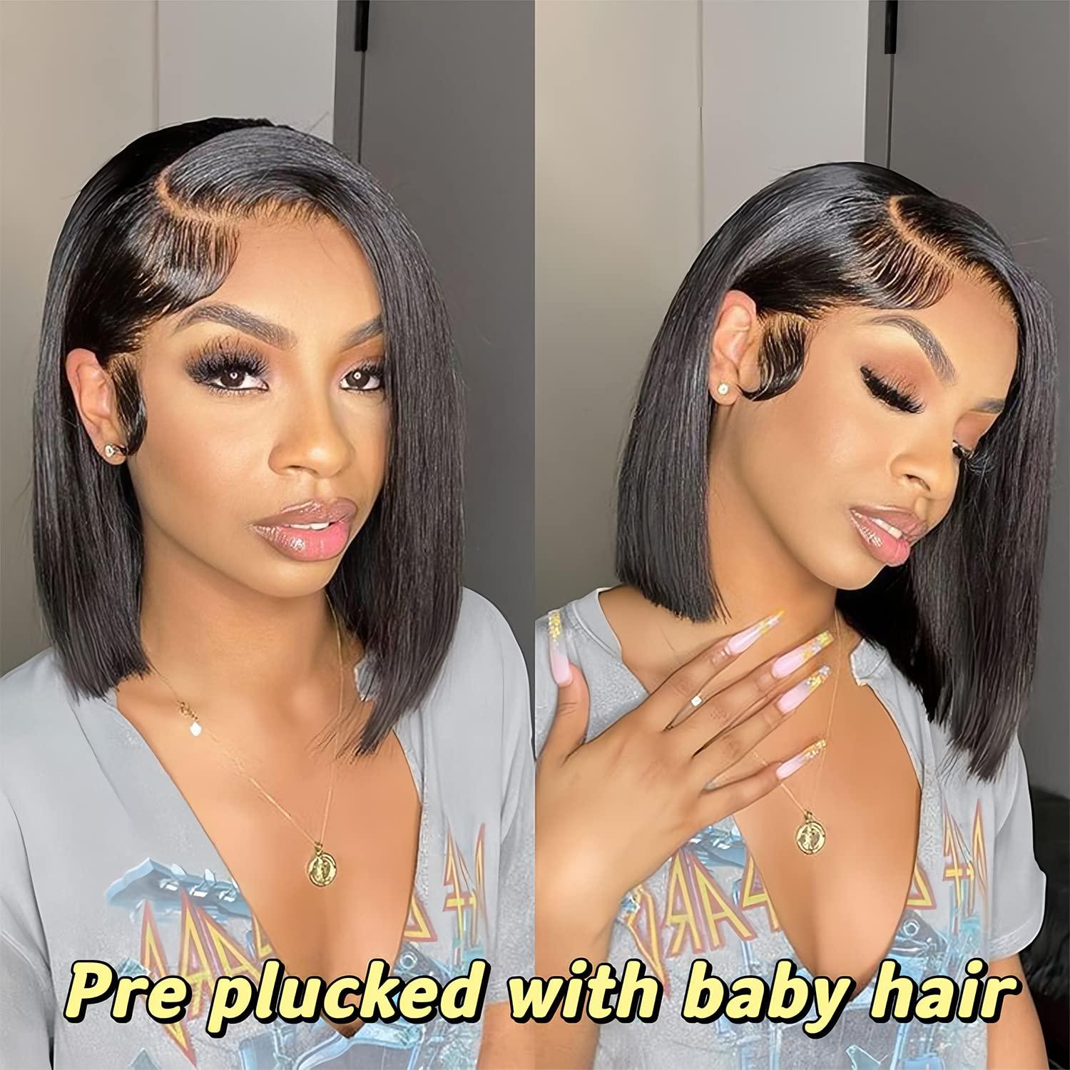 Bob Wig Human Hair 13x4 HD Lace Front Wigs 150 Density Glueless Pre Plucked  with Baby Hair Short Bob Wigs for Black Women (12 Inch Natural Color) 12  Inch Natural Color