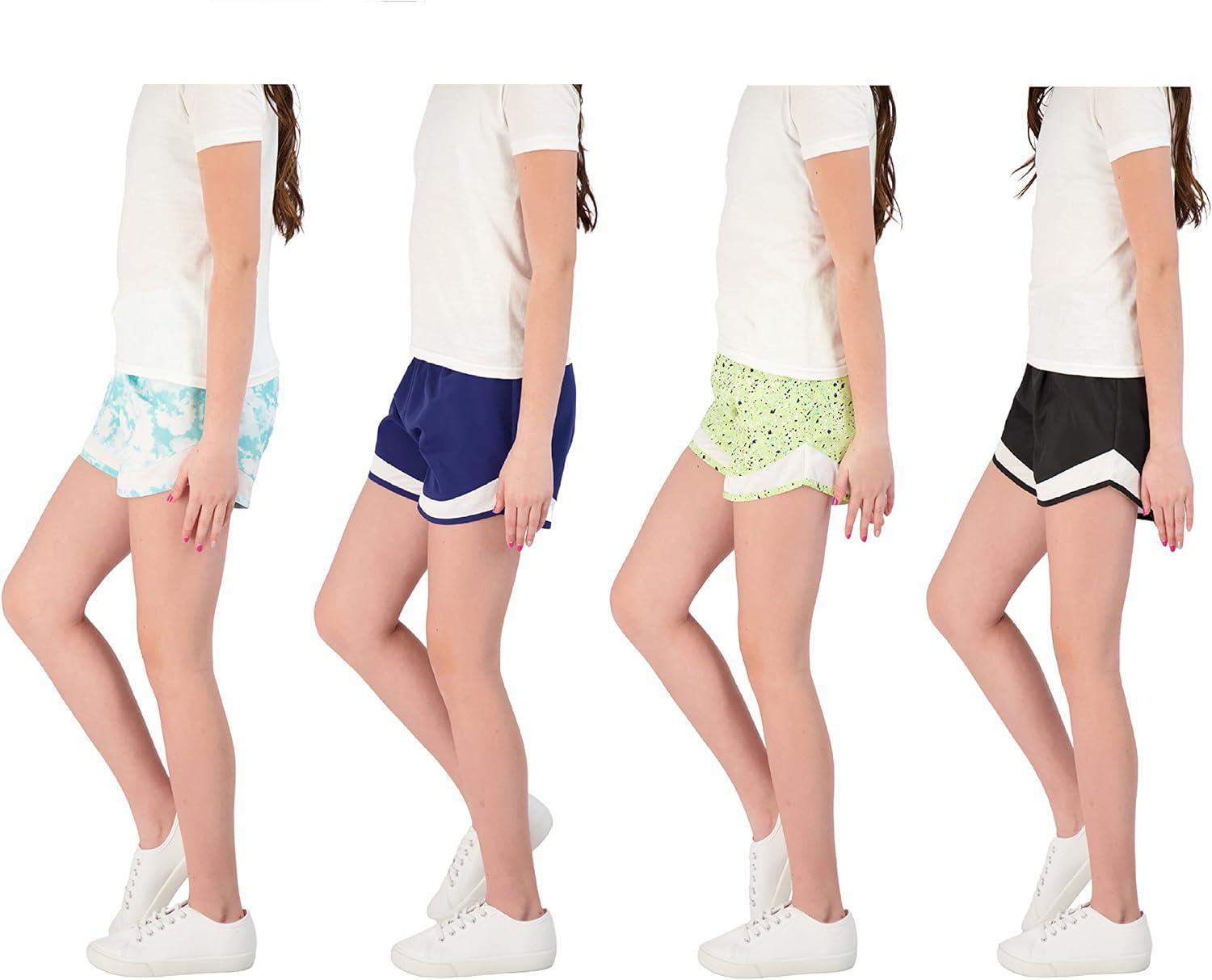 Hind Kids Girls 4 Pack Athletic and Running Activewear Shorts