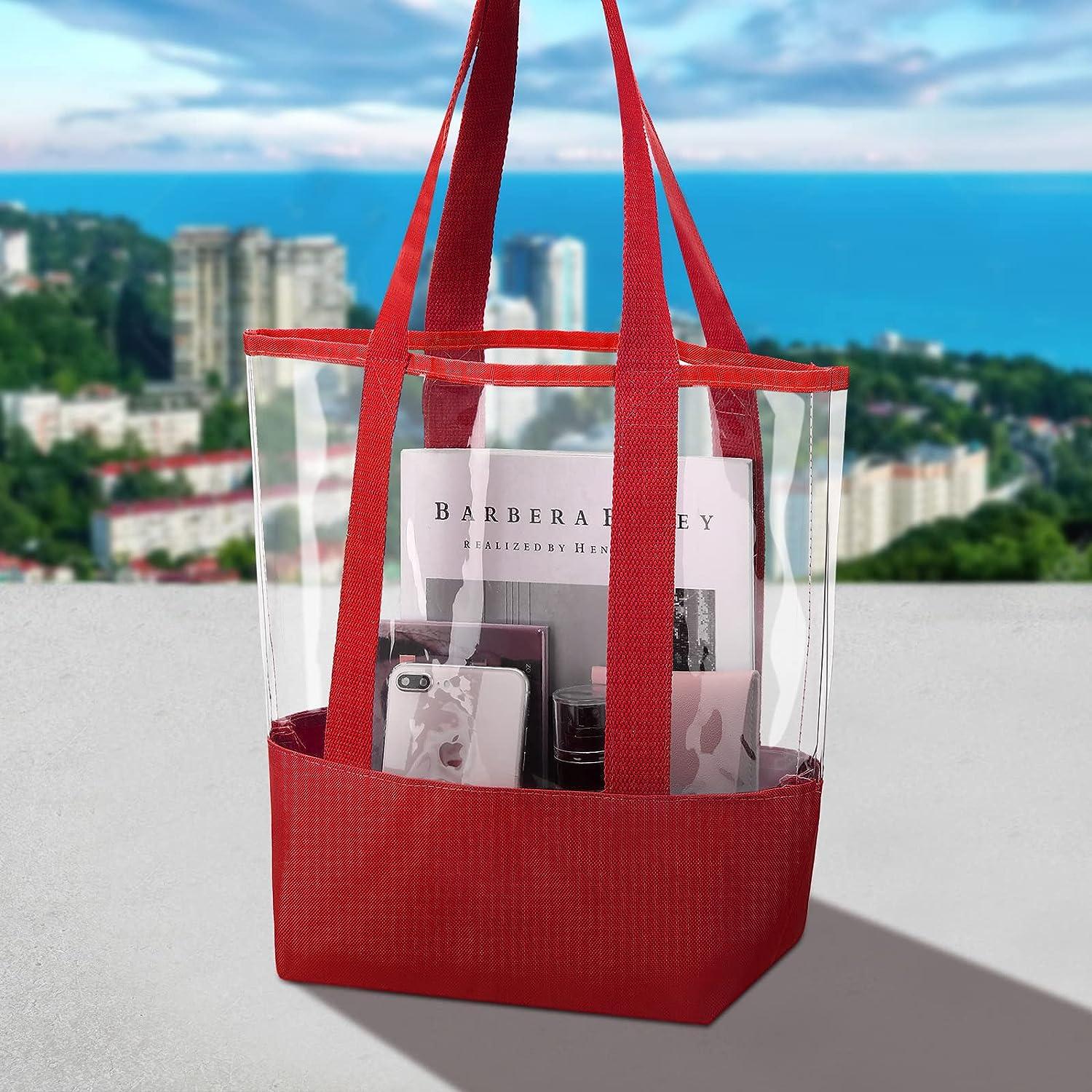Hillban 4 Pcs Clear Tote Bag Transparent Vinyl PVC Tote Beach Bag  Waterproof Clear Fabric Trimming Women's Tote Handbags Stadium Security  Approved for Outdoor Pool Work, 4 Colors