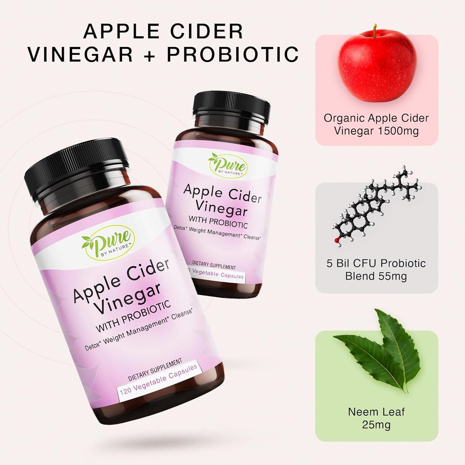 Pure By Nature Apple Cider Vinegar Pills with Probiotic - 120 Capsules for  Weight Management & Cleanse Support | Raw ACV for Men & Women | Buy Now  with Express International Delivery | GoSupps.com