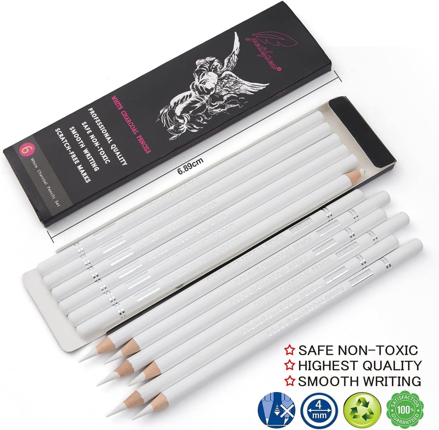 6pcs/set White Charcoal Pencils Drawing Sketch Highlight White Pencils For  Drawing, Sketching, Shading, Blending, White Chalk Pencils For Beginners 