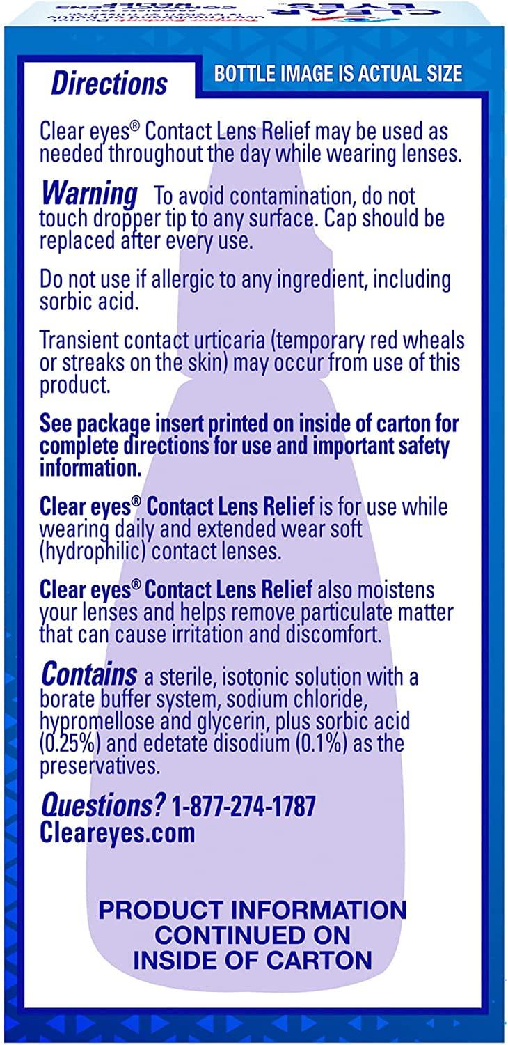 Clear Eyes Contact Lens Relief Eye Drops 0.5 Fl Oz Soothes