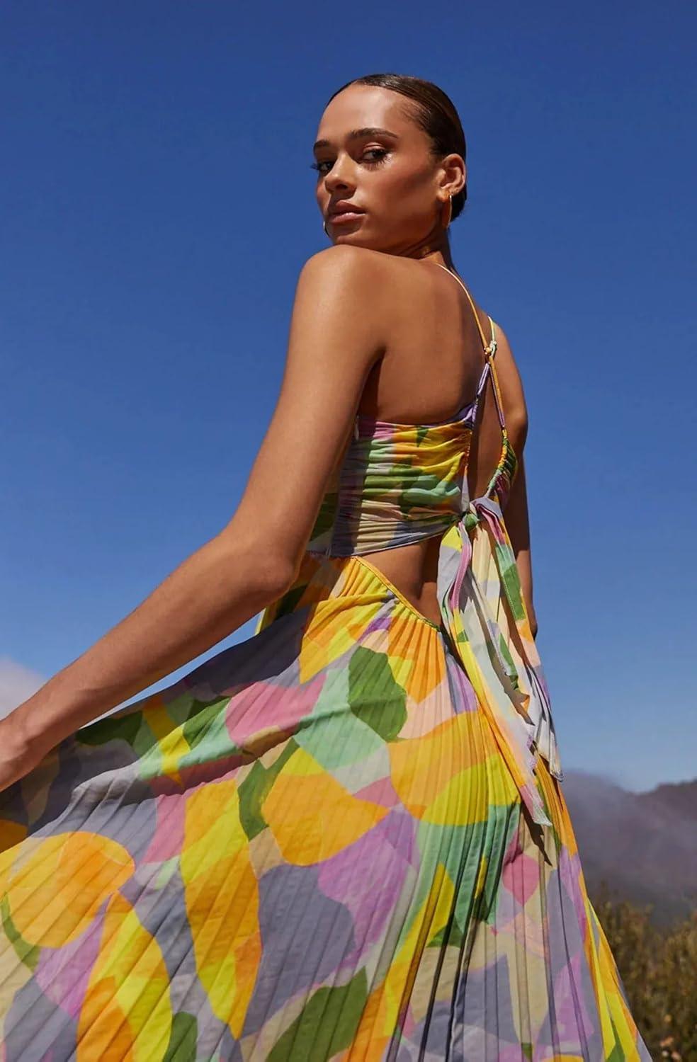 Backless Dress for Womens Pleated Print Dress Spaghetti Strap V-Neck  Sleeveless Criss Cross Maxi Dress A Medium | Buy Now with Express  International Delivery | GoSupps.com