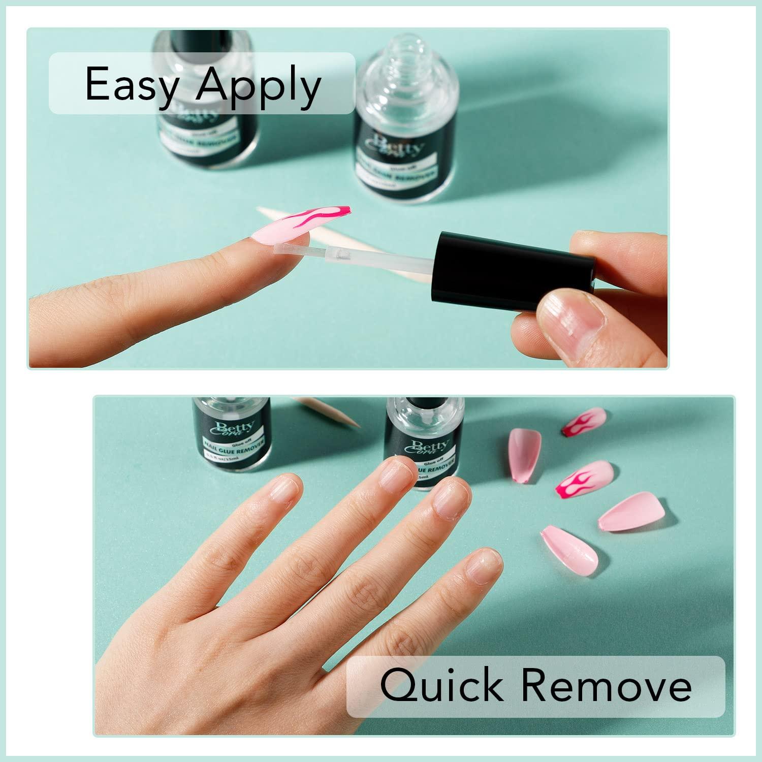 Nail Glue Remover Glue Off for Press ON Nails, BettyCora 15ML False Nails  Glue on Nails Remover Fake Nail Adhesives Remover Nail Glue Debonder with  Wooden Stick 0.5oz A10-Nail Glue Remover