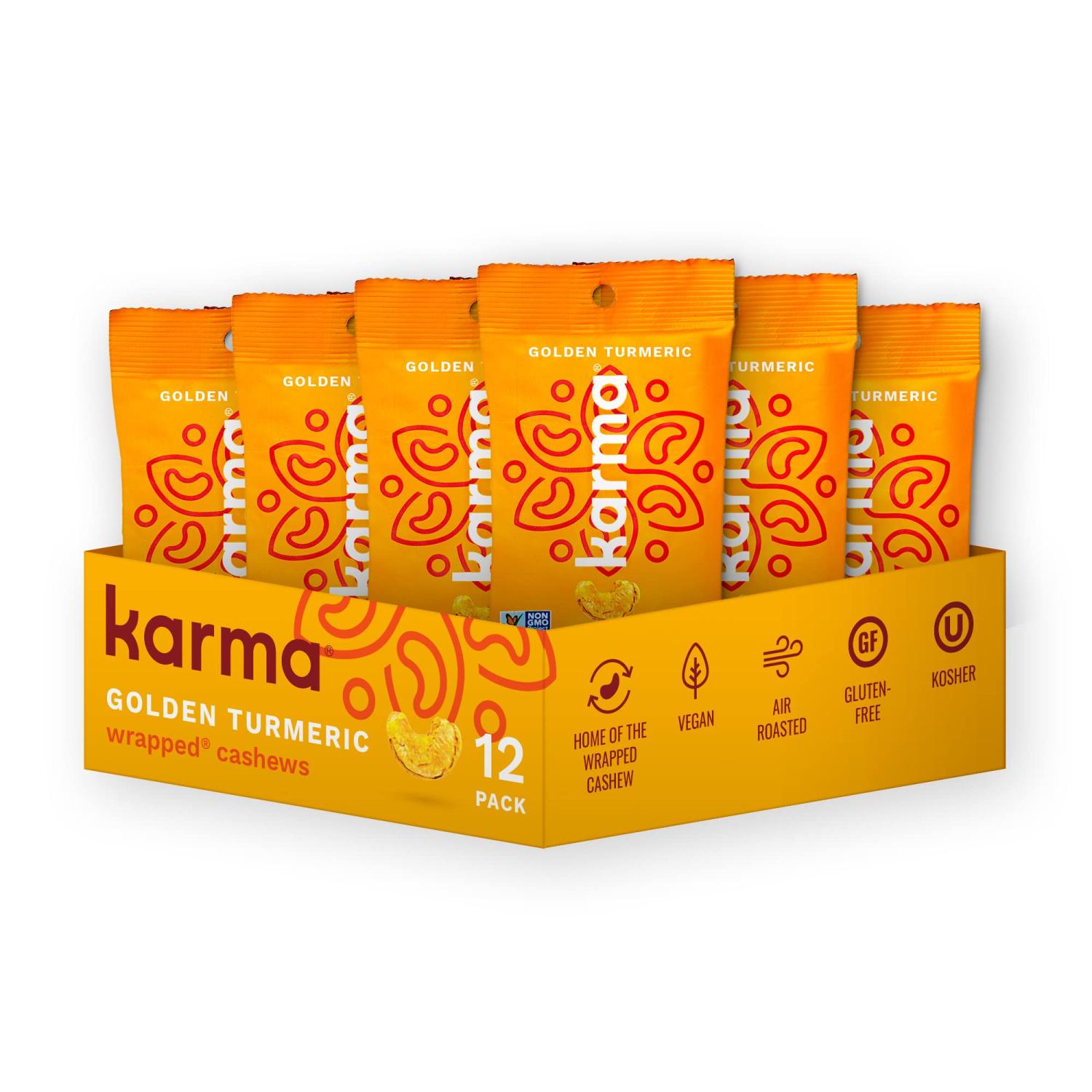 Golden Turmeric Cashews with Skin by Karma Nuts, Whole, Roasted, Vegan