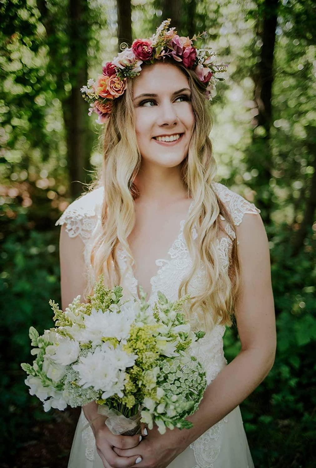 DDazzling Women Flower Headband Wreath Crown Floral Wedding