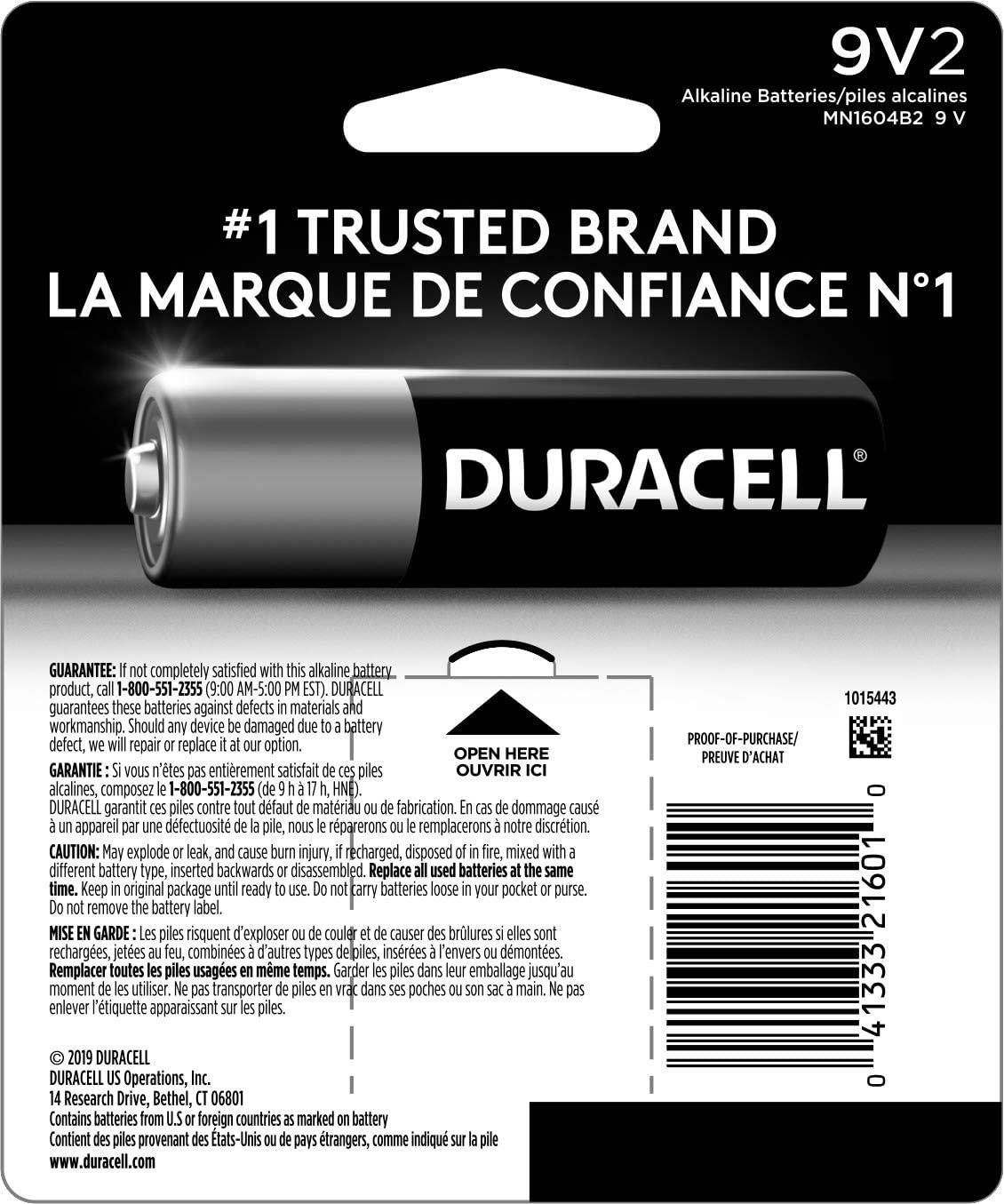 Duracell CopperTop 9V Alkaline Batteries long lasting, allpurpose