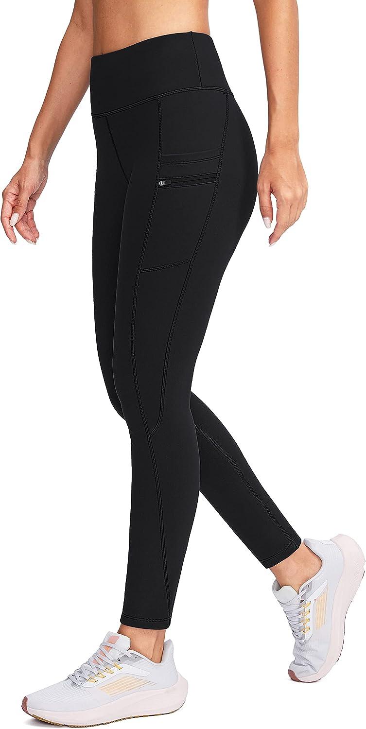G Gradual Women's Fleece Lined Winter Leggings with Pockets Water Resistant  High Waisted Thermal Warm Pants Running Hiking Black Medium