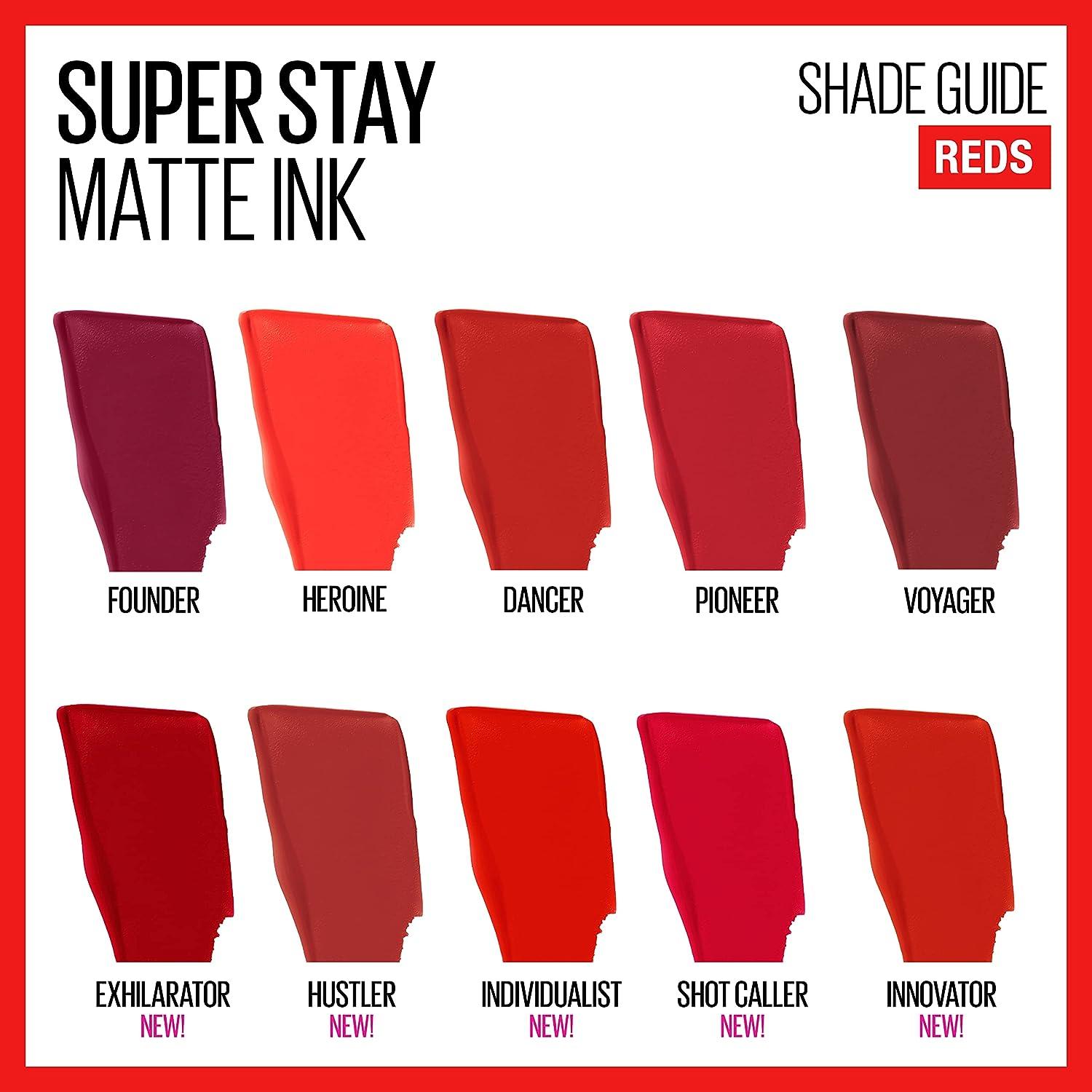 Maybelline Super of Wear 1 1) to 335 Ink Matte HUSTLER Impact Hustler Lasting 0.17 Red COUNT (Pack Color Brown 16H Lipstick Makeup Fl Stay Count 1 High Liquid Oz Long Up