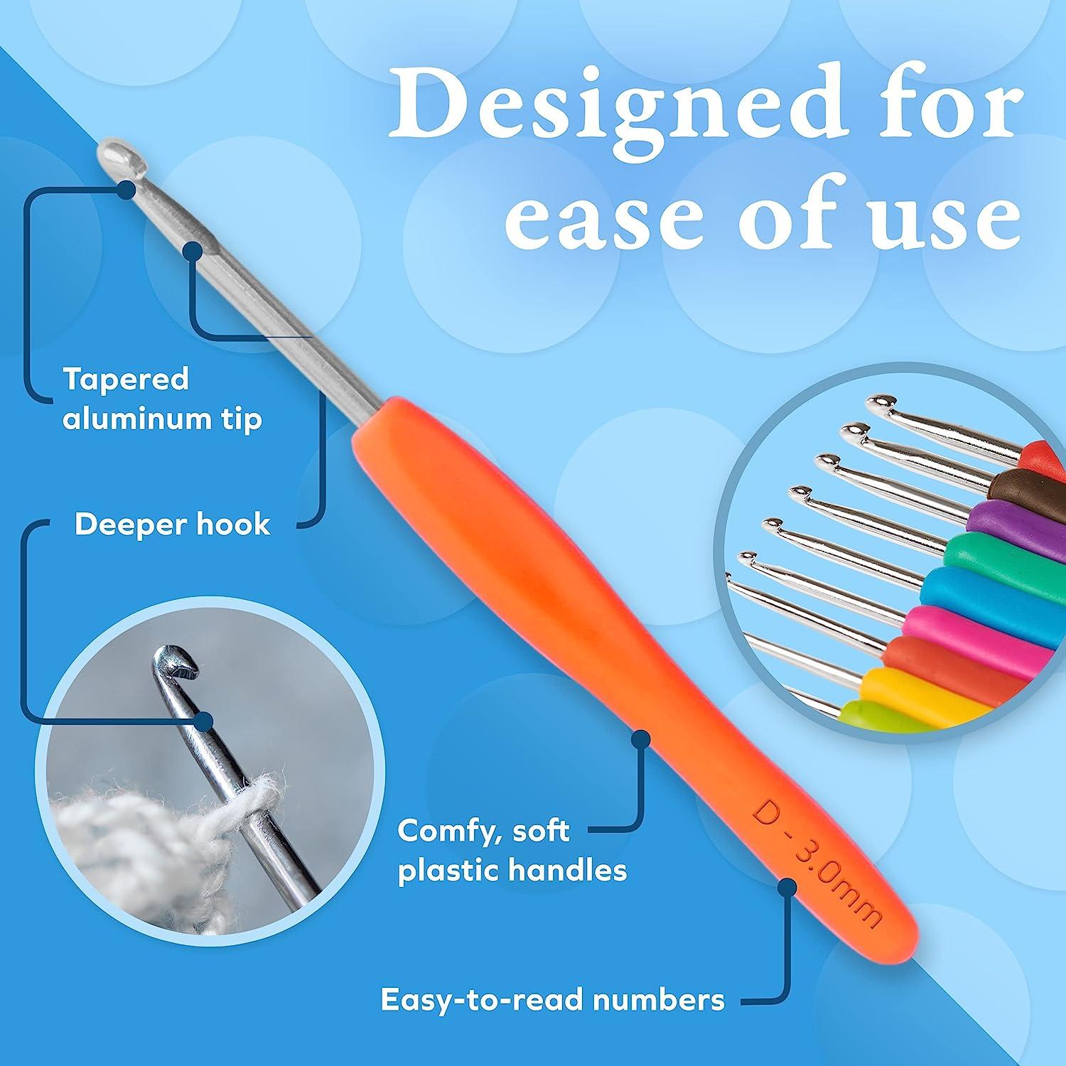 BeCraftee Crochet Hook Set - 12 Pack of Crocheting Hooks with Soft,  Ergonomic Rubber Grips - Knitting and Crochet Accessories for Beginners
