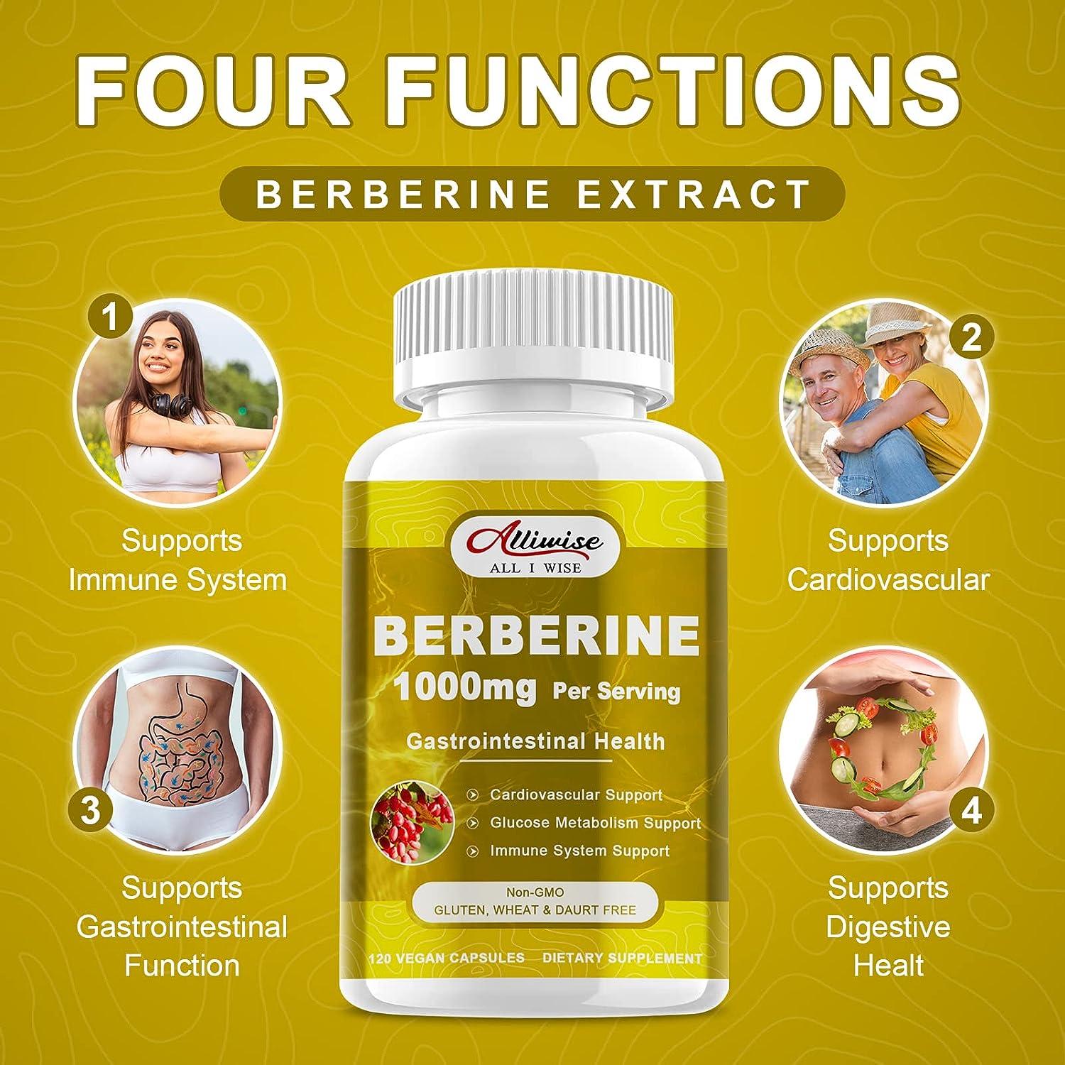 Organic Alliwise Berberine Supplement 1000mg with Cinnamon, Milk