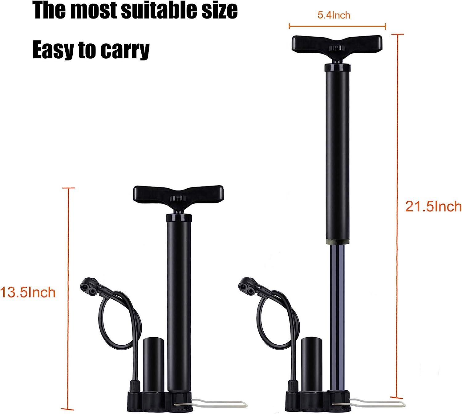 VIMILOLO Bike Pump Portable, Ball Pump Inflator Bicycle Floor Pump with  high Pressure Buffer Easiest use with Both Presta and Schrader Bicycle Pump  Valves-160Psi Max Classic