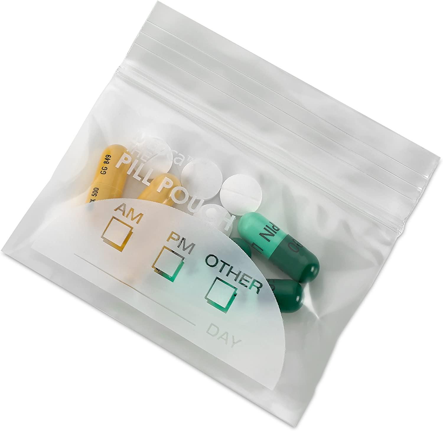 Pill Bags Pack of 100 - BPA Free Pill Pouch 3 X 2.75 Inch 4Mil Bag with  Write-O