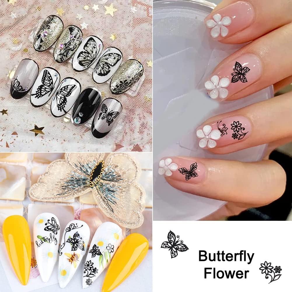 NAIL STICKER Animal, Silver Glitter Butterfly & Bows #H-322 - TDI, Inc