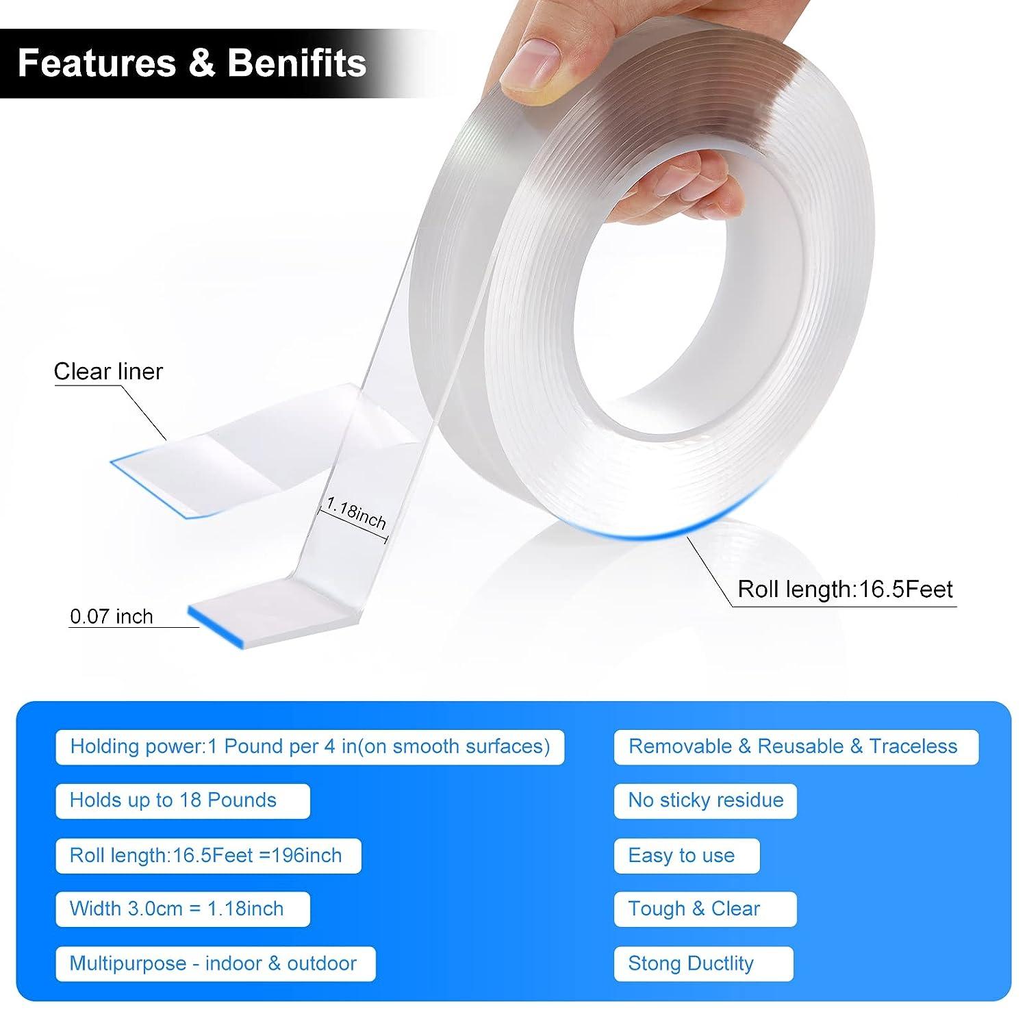 Cyitong Nano Double Sided Tape Heavy Duty Multipurpose Removable Mounting  Tape Adhesive Grip Reusable Strong Sticky Wall Tape Strips Transparent Tape  Poster Carpet Tape for Paste Items Household 16.5'x1.18x1/12