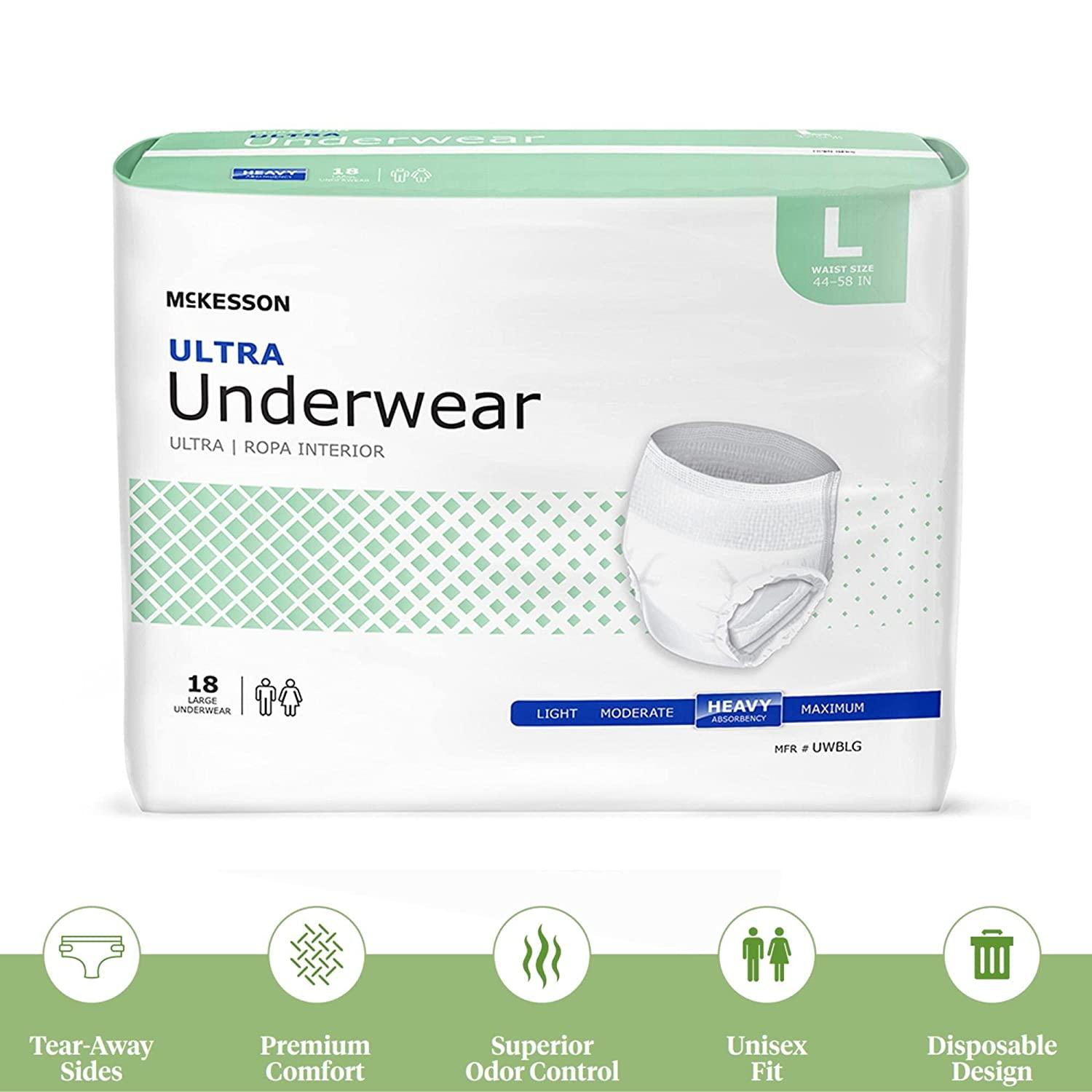 McKesson Ultra Underwear, Incontinence, Heavy Absorbency, Large, 72 ...