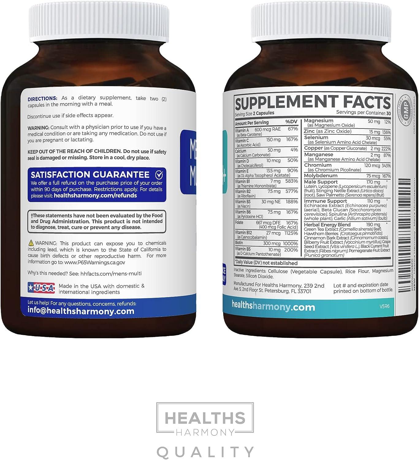 Men's Multivitamin 60 Capsules NonGMO Daily Vitamins & Minerals with