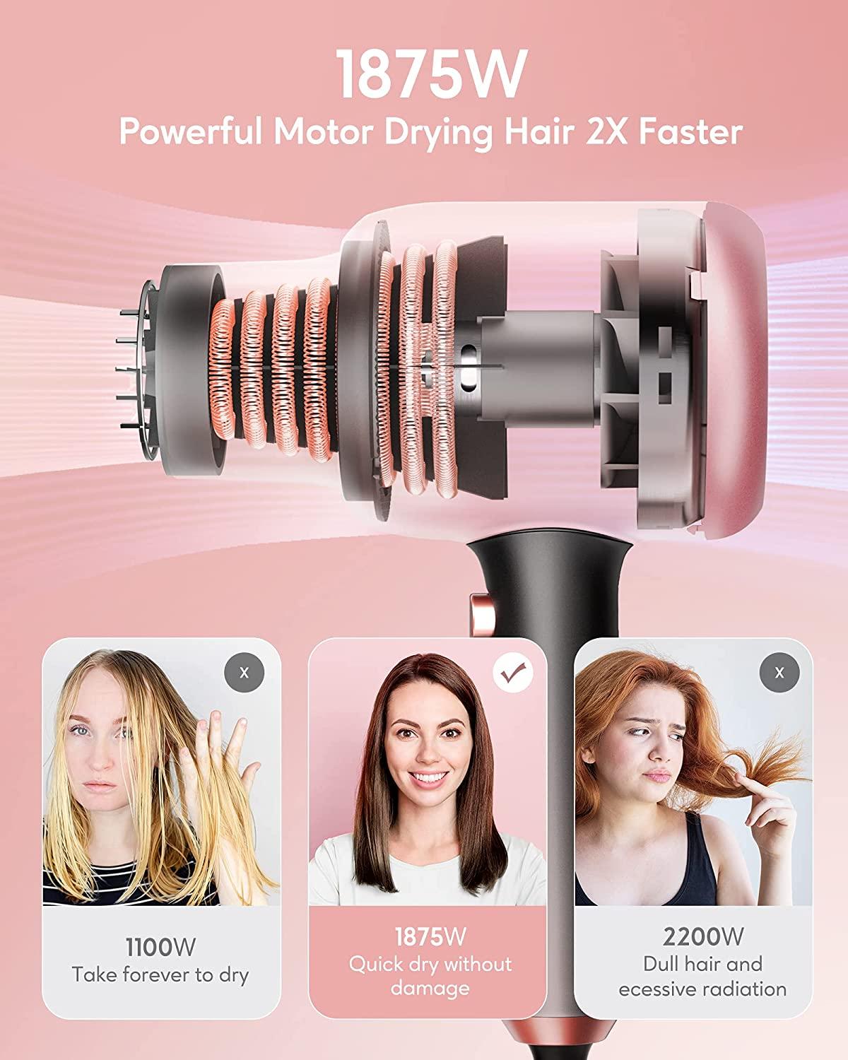 Wavytalk Professional Ionic Hair Dryer Blow Dryer with Diffuser and  Concentrator for Curly Hair 1875 Watt Negative Ions Dryer with Ceramic  Technology Nozzle for Fast Drying as Salon Light and Quiet Pink