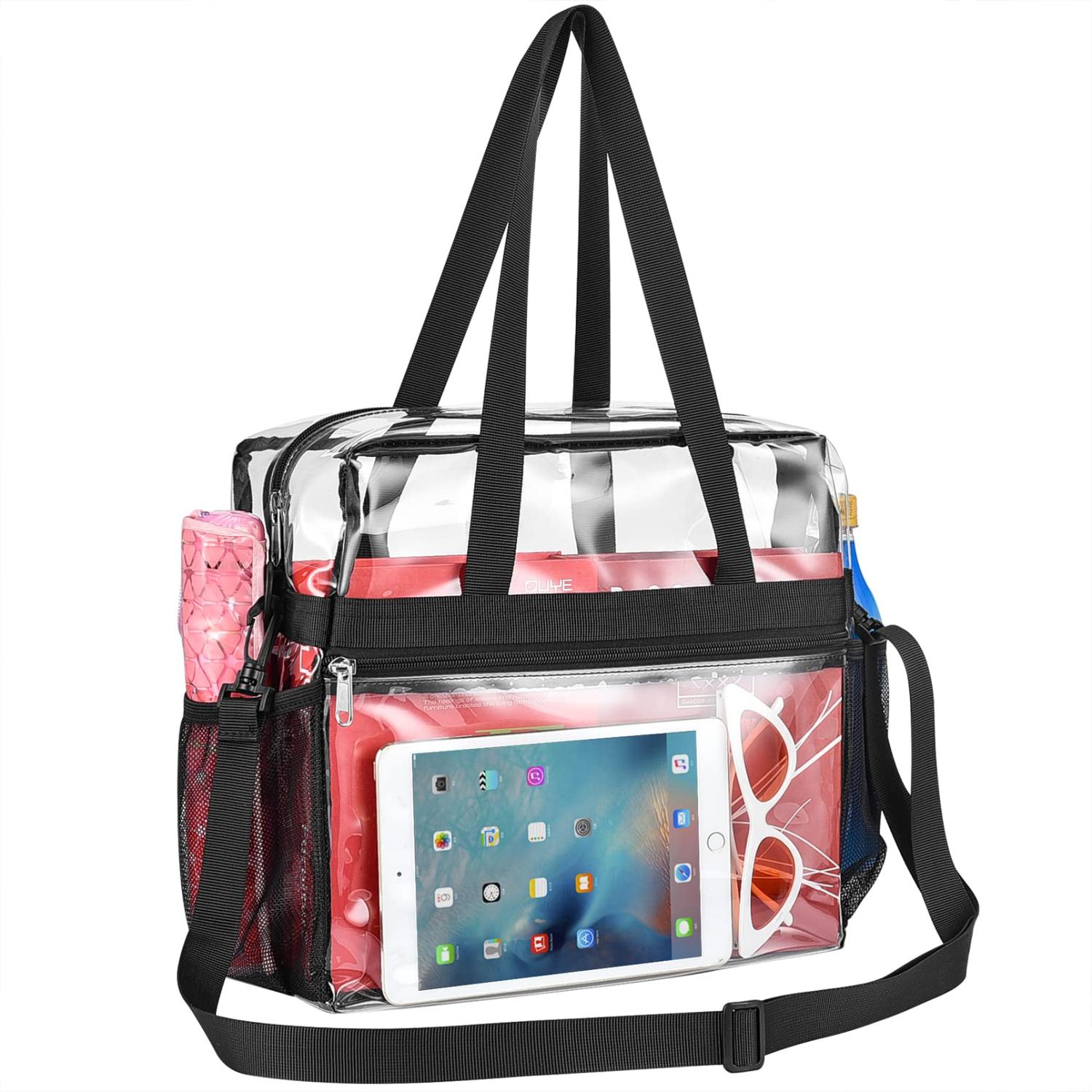Stadium Approved Clear Tote Bag 12x6x12 Black Lightweight, Waterproof