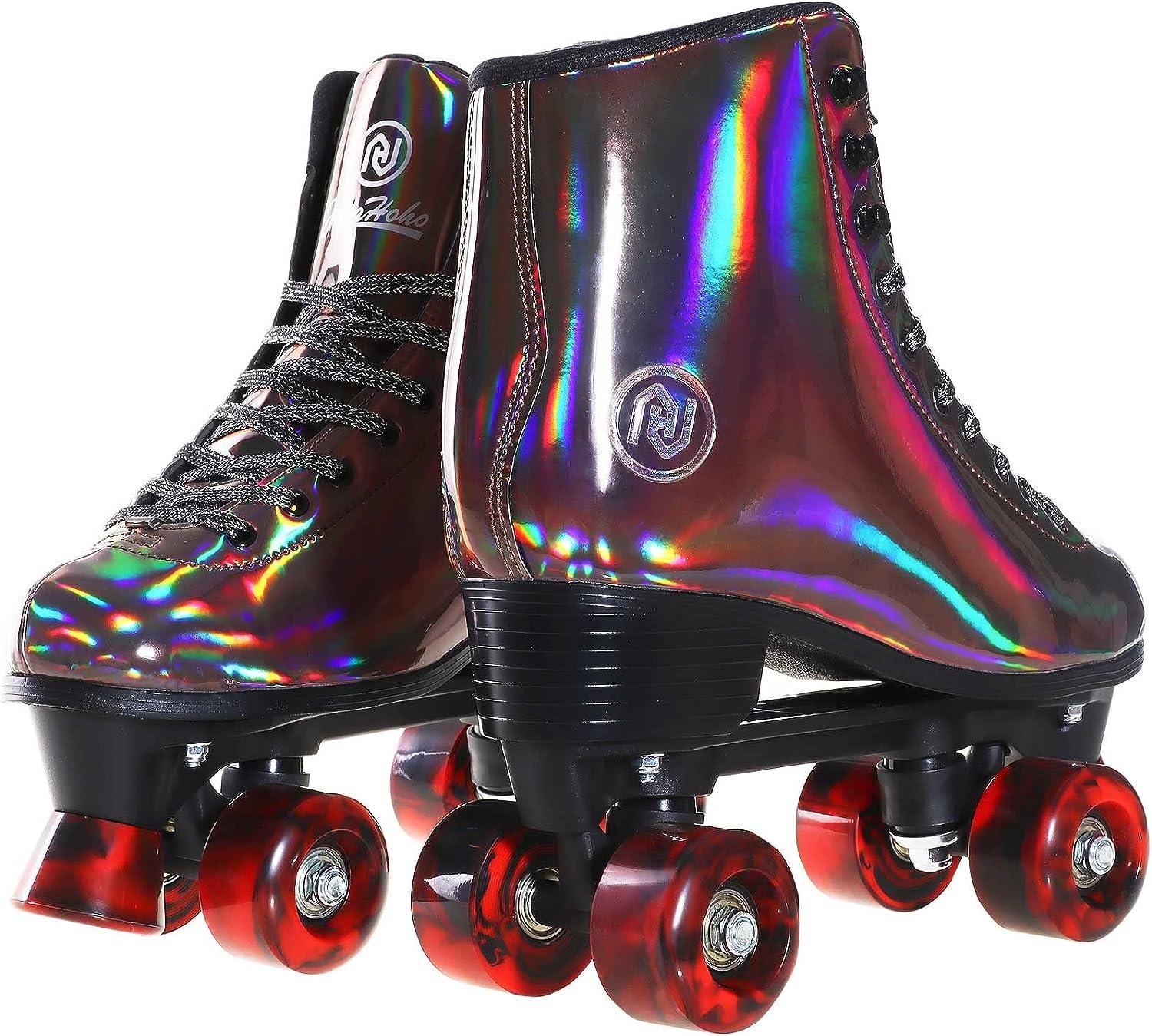 JajaHoho Women's Black Holographic High Top Roller Skates