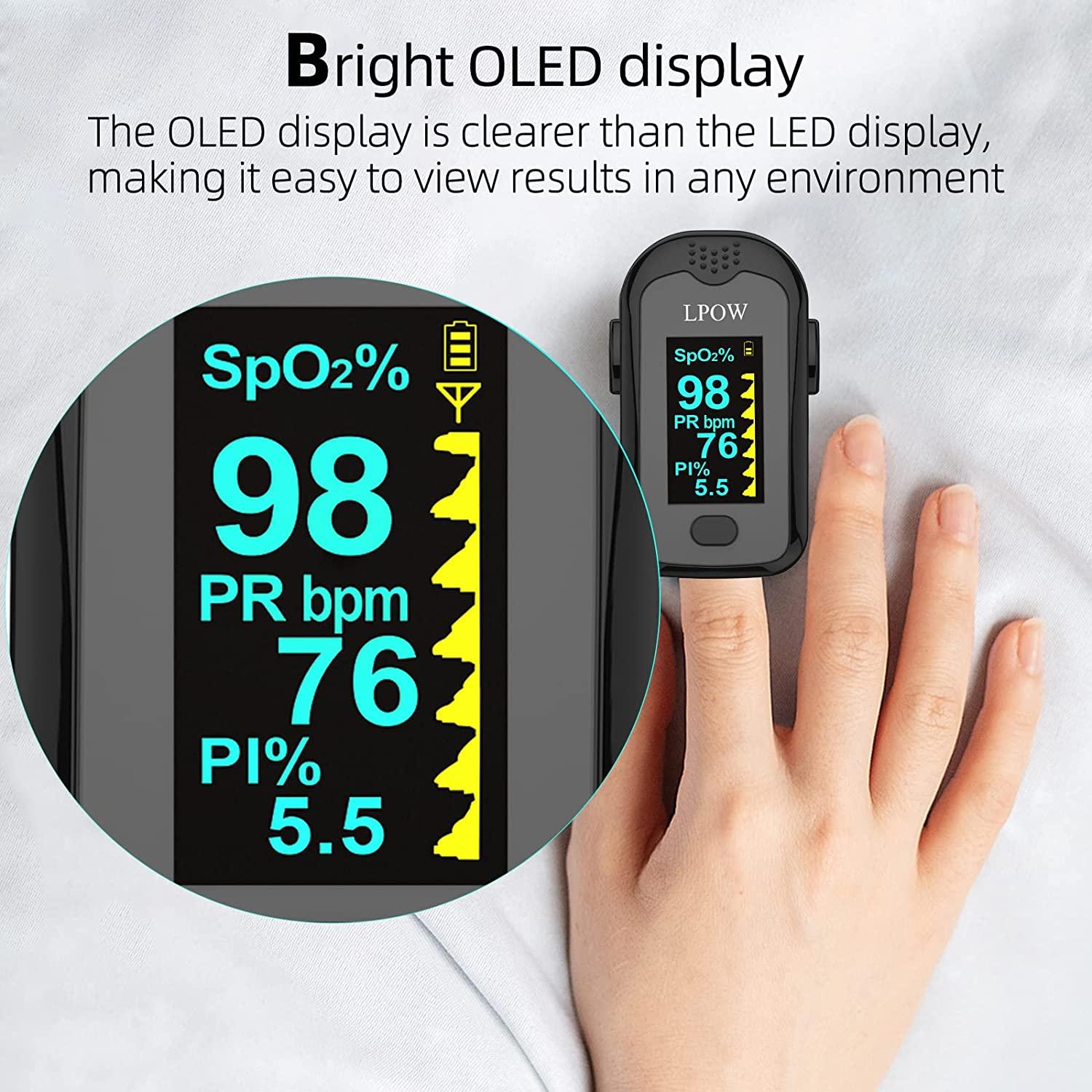 LPOW Bluetooth Pulse Oximeter Fingertip, OLED Display, Blood Oxygen