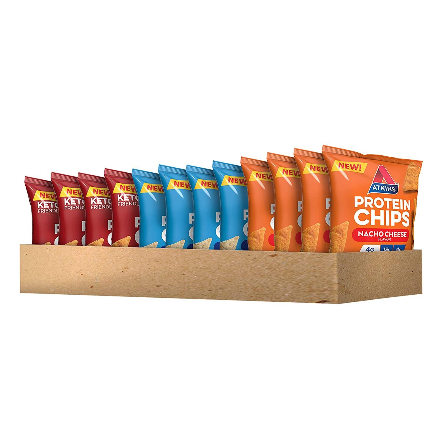 Atkins Protein Chips, Salty Snack Variety Pack, (Chipotle BBQ, Nacho