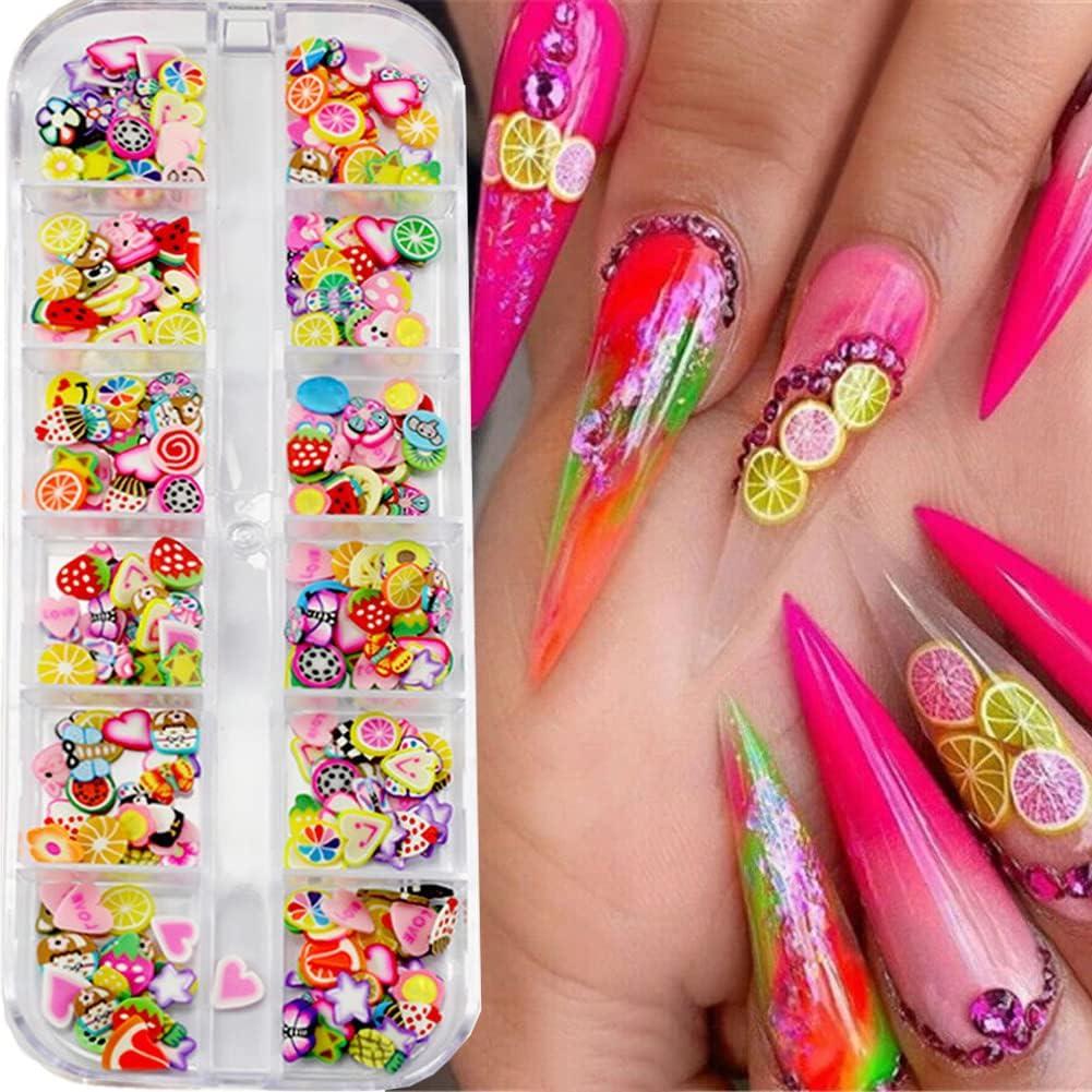 12 Grids Summer 3D Fruit Nails Art Decorations Mixed Sized Mixed Flowers  Fruit Sliced Polymer Clay Nail Art Sliders Accessories - AliExpress