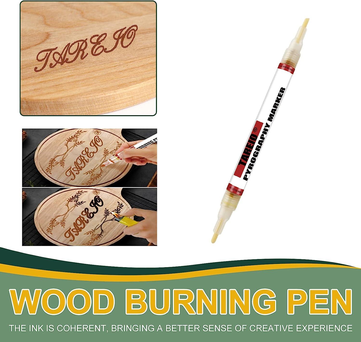 Tareio Wood Burning Pen Marker Chemical Wood Scorch Pen Heat Sensitive  Marker for Wood and Crafts for Easy Use New Formula(1pcs 1mm double nib)