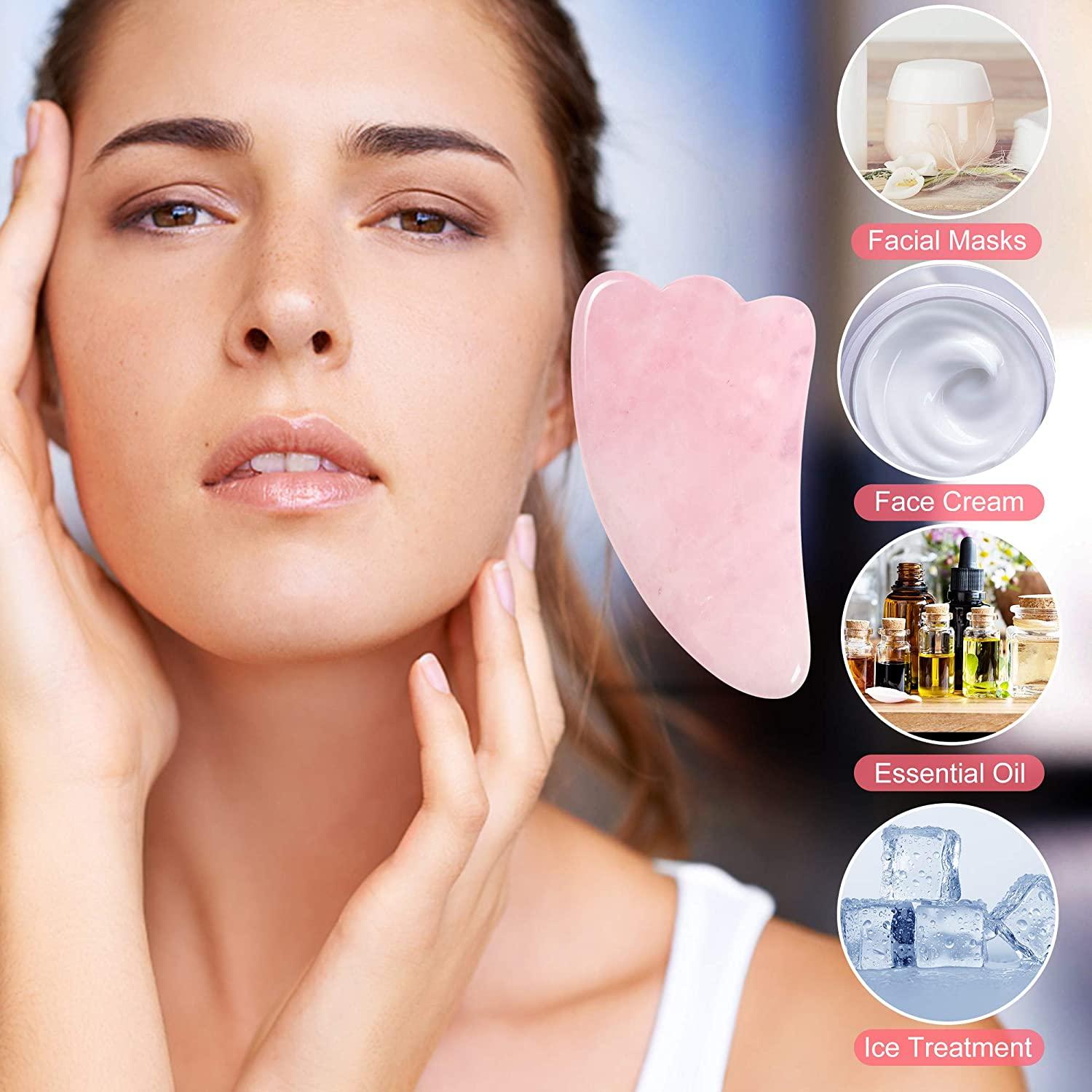 Gua Sha Facial Tools Set, OHH Rose Quartz Gua Sha Scraping Massage Tool