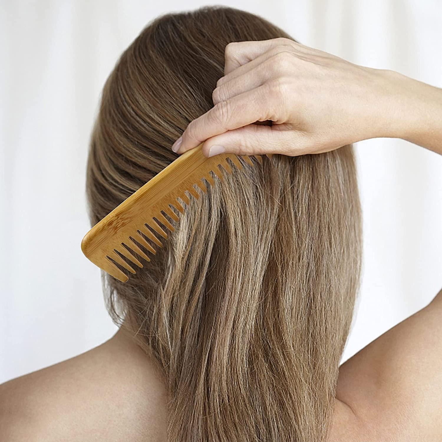 MRD Hair Brush Set, Natural Bamboo Comb Paddle Detangling Hairbrush, Widetooth and tail comb No