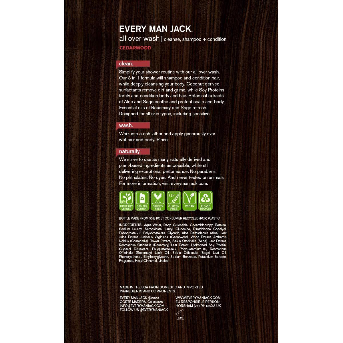 Every Man Jack Cedarwood Body Wash 33.8 oz Natural Mens Grooming