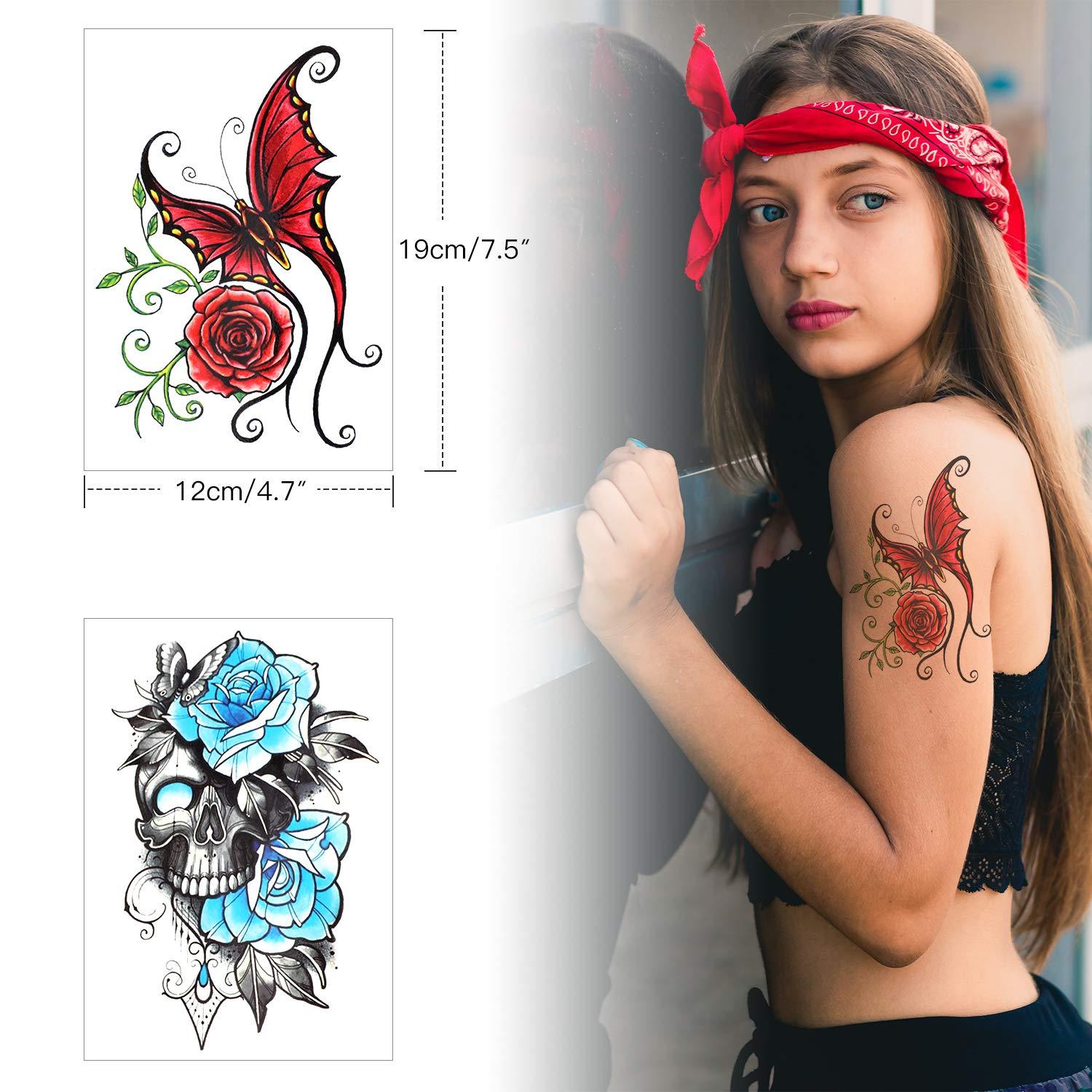 2 Sheets Half Arm Temporary Tattoos -Waterproof Fake Tattoos With