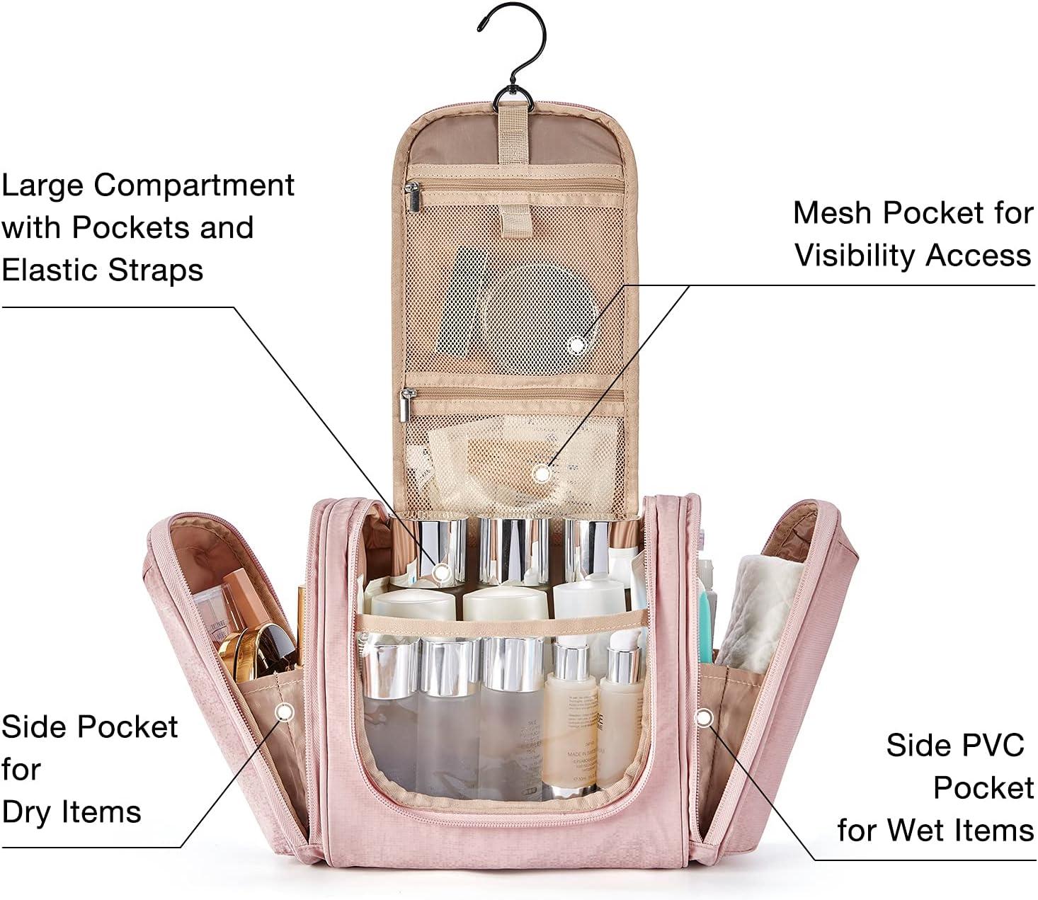 Makeup Bag,Convenient Cosmetic Bag With Separate Dry And Wet Compartments,  Travel Toiletry Bag