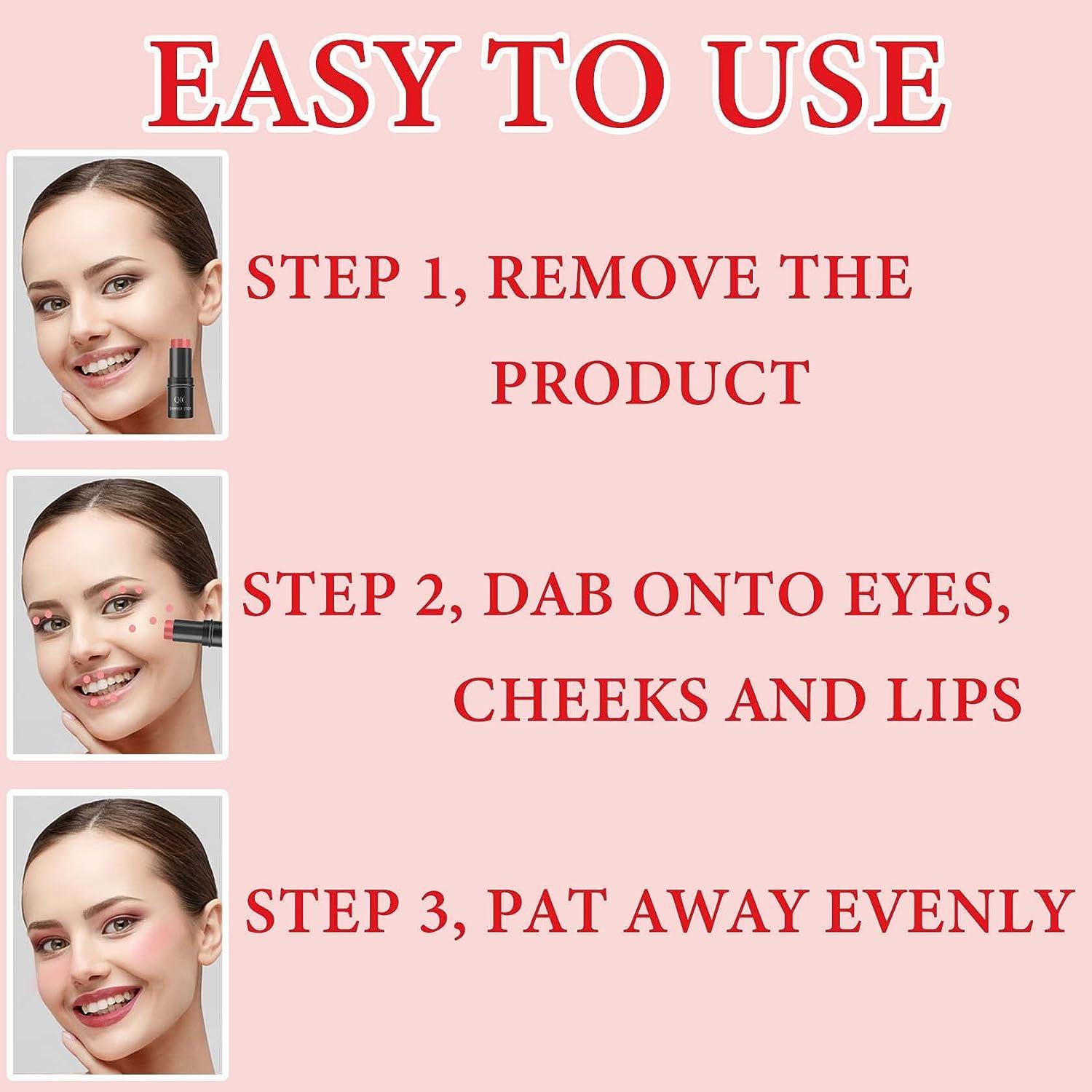 Cream Contour Blush Stick Long Lasting Waterproof Blush Stick for Cheeks&Lips Multipurpose Face