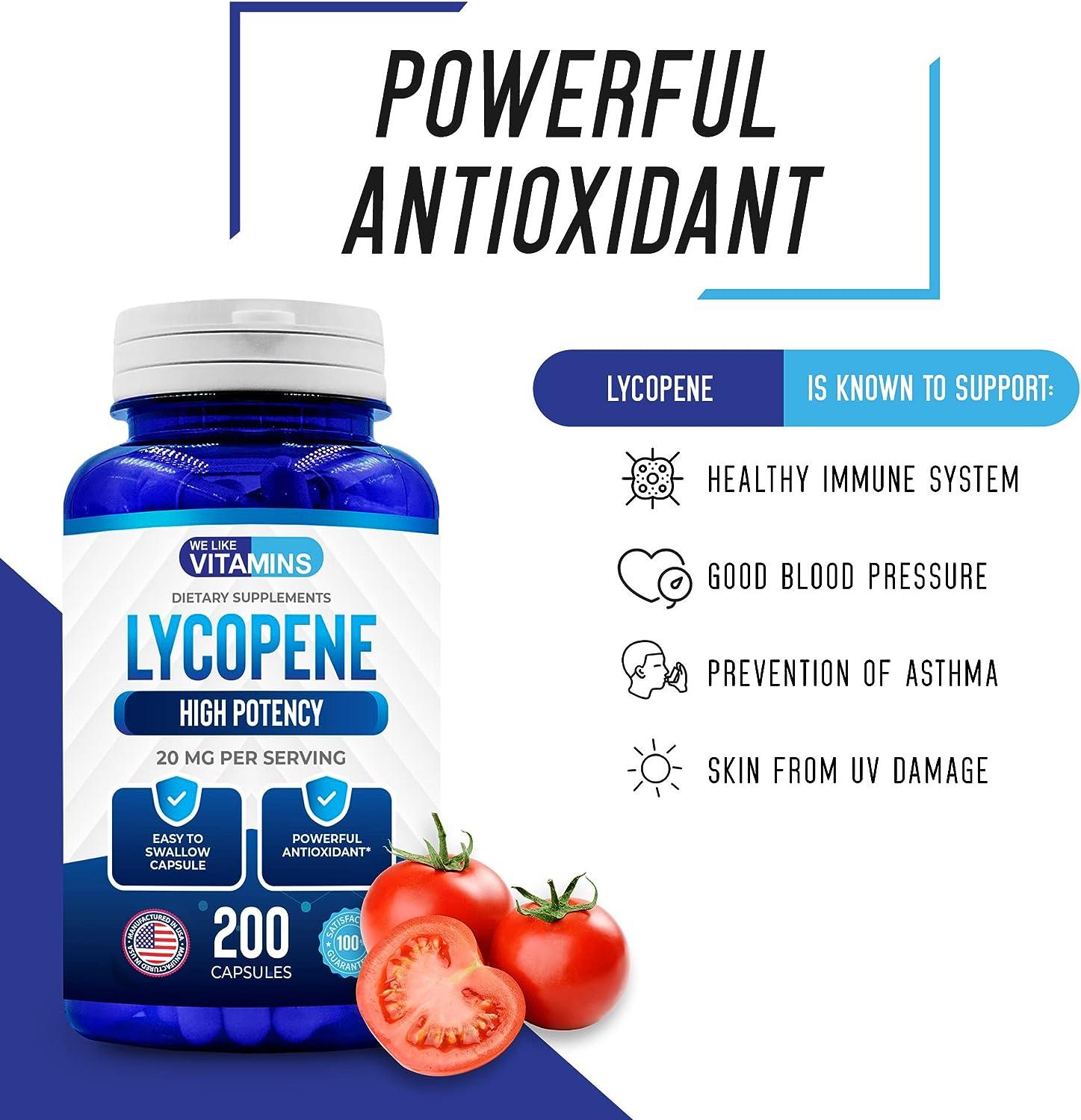 Lycopene 20mg 200 Capsules Super Antioxidant for Immune and